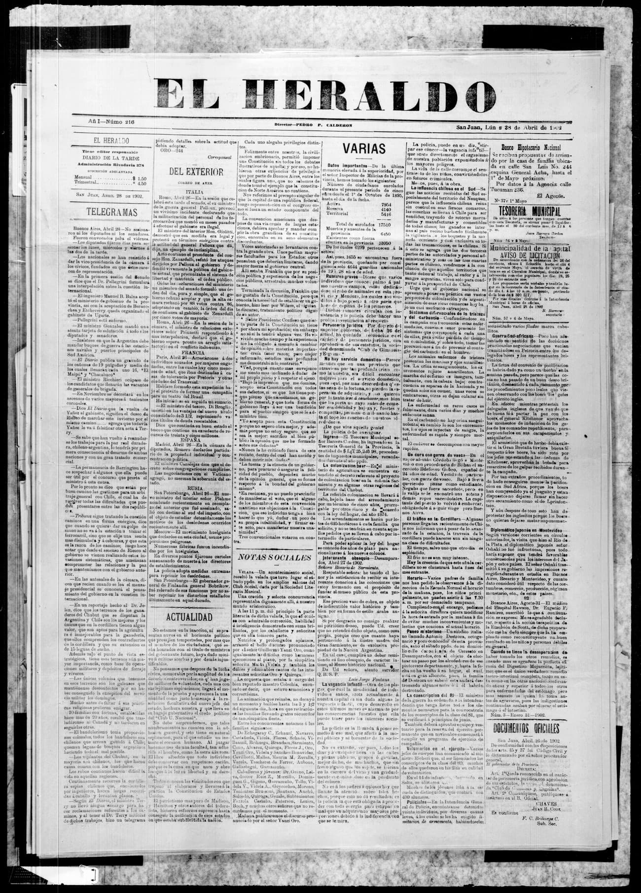 Portada · 28 de Abril de 1902