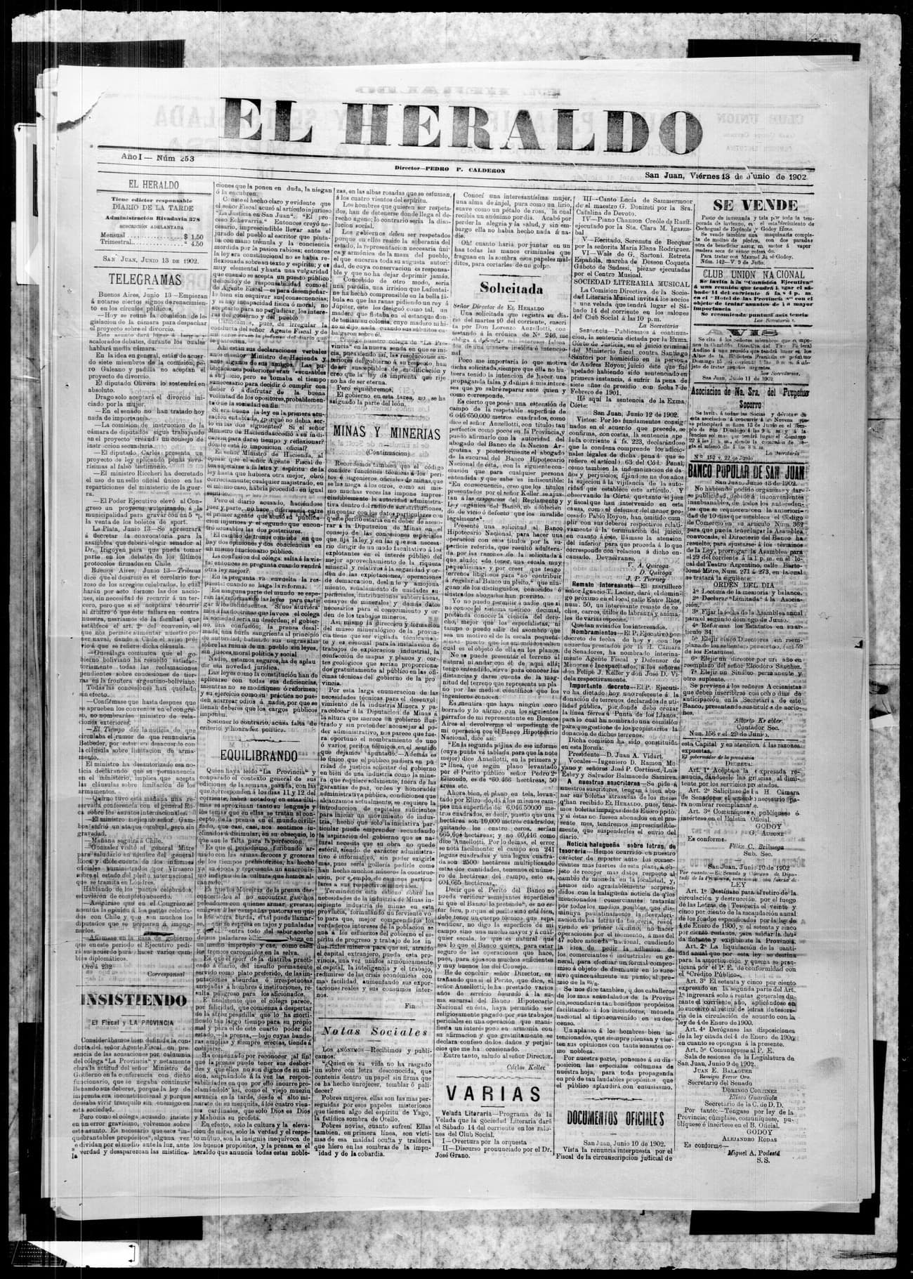 Portada · 13 de Junio de 1902