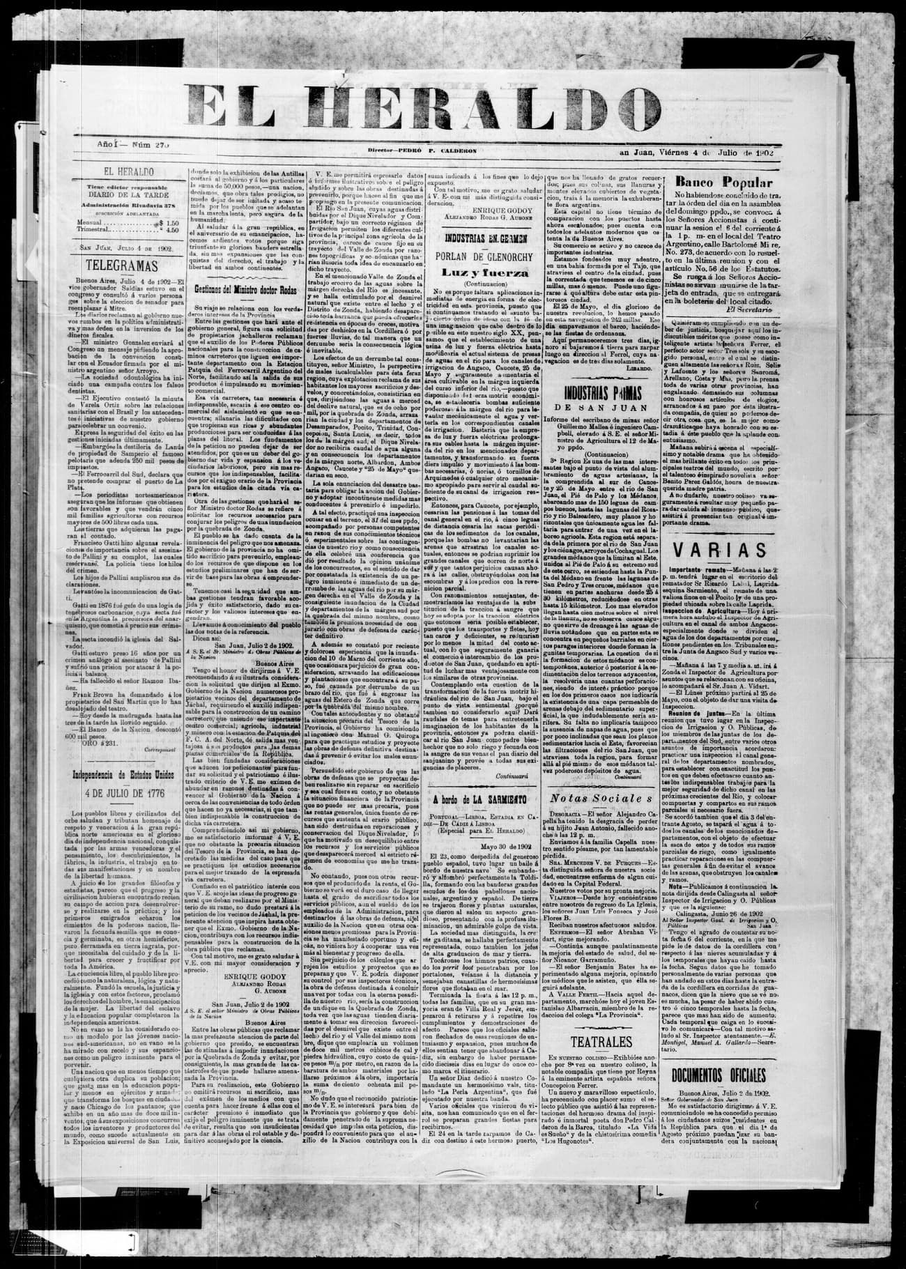 Portada · 4 de Julio de 1902