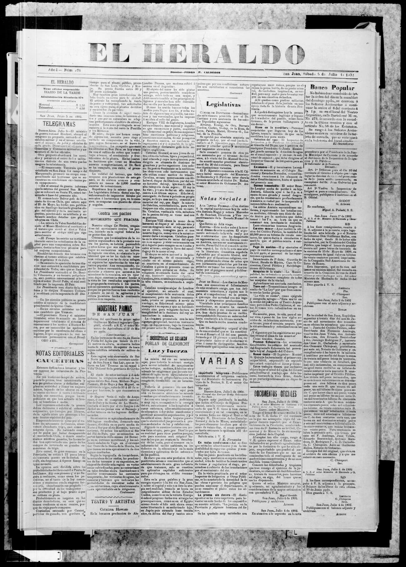 Portada · 5 de Julio de 1902
