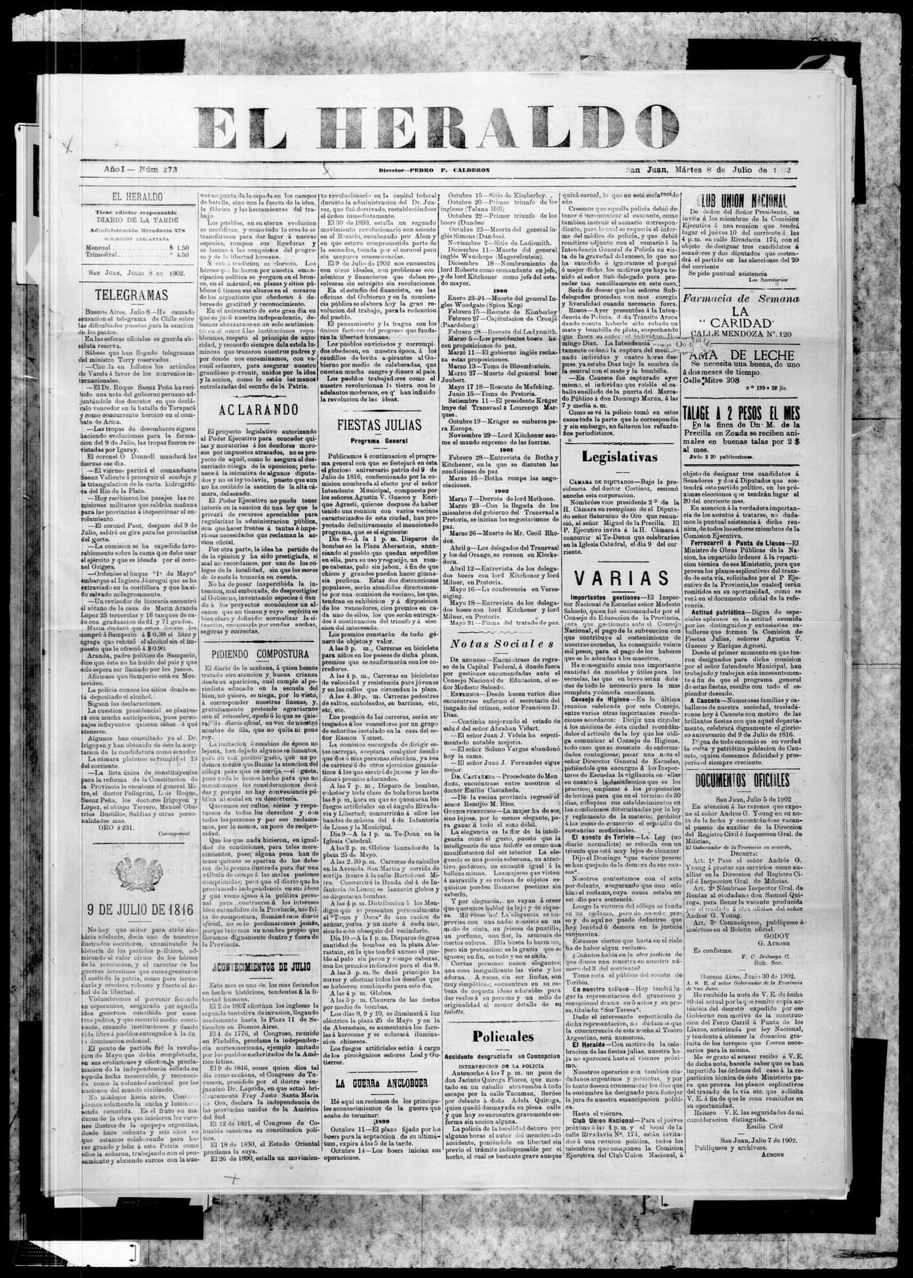 Portada · 8 de Julio de 1902