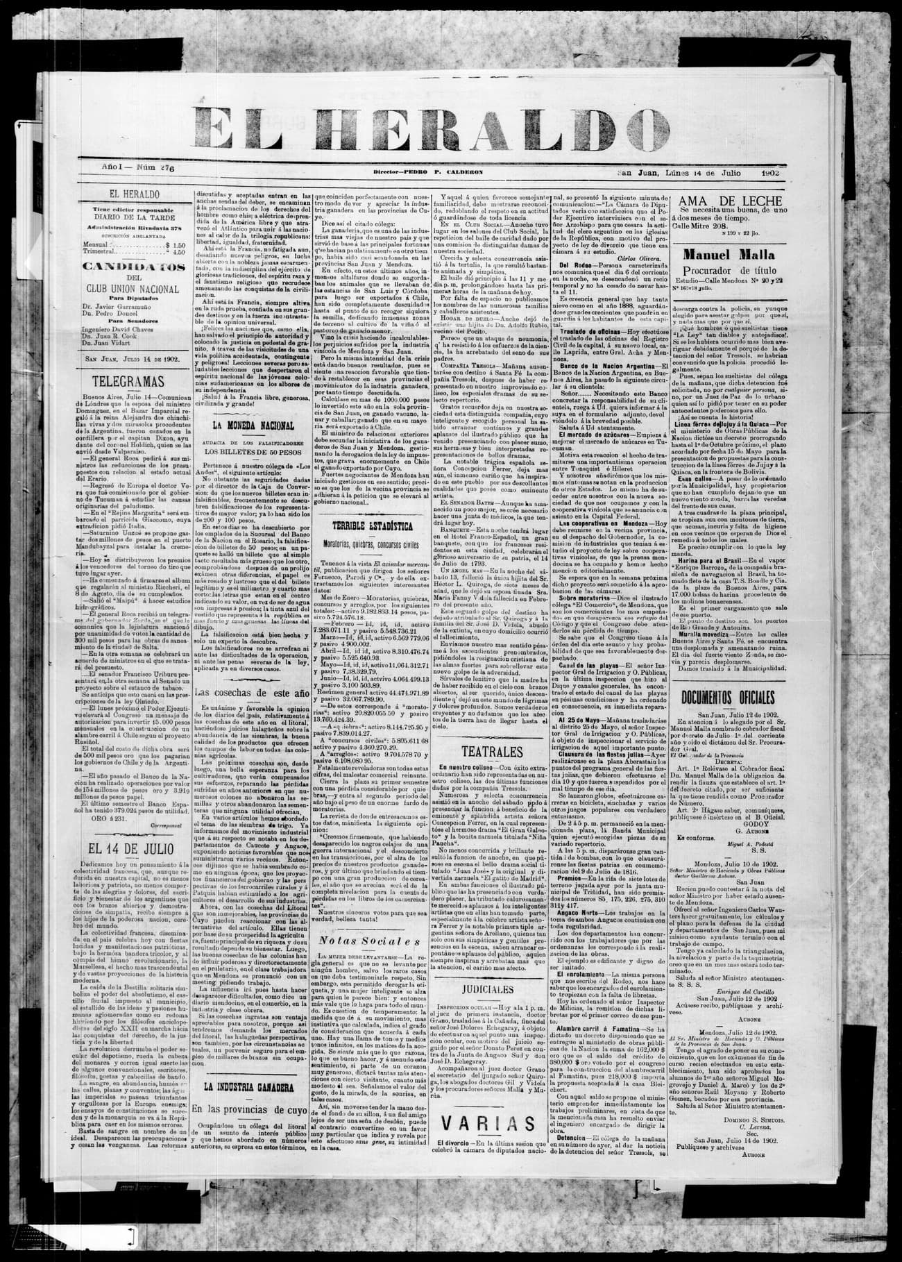 Portada · 14 de Julio de 1902