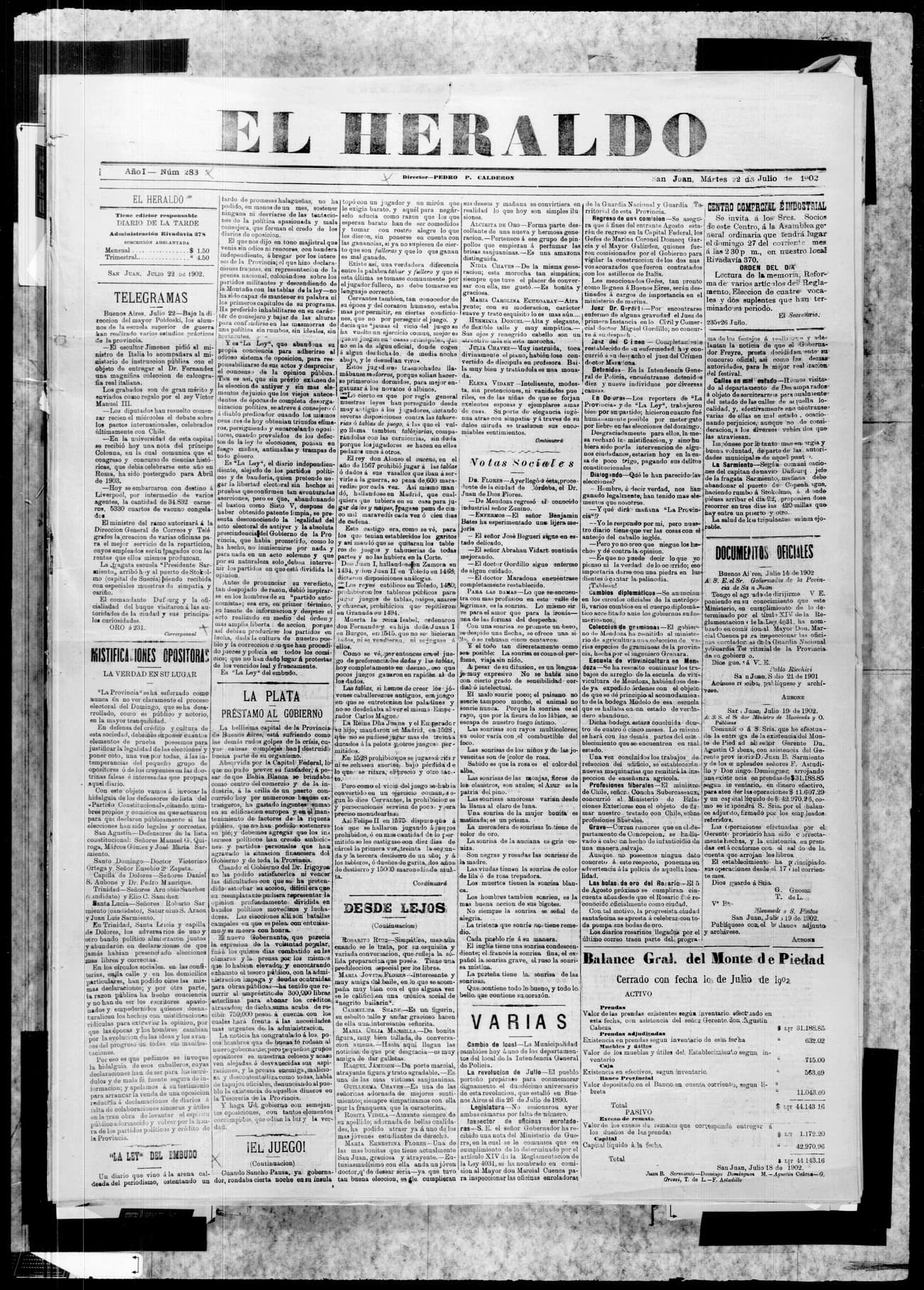Portada · 22 de Julio de 1902