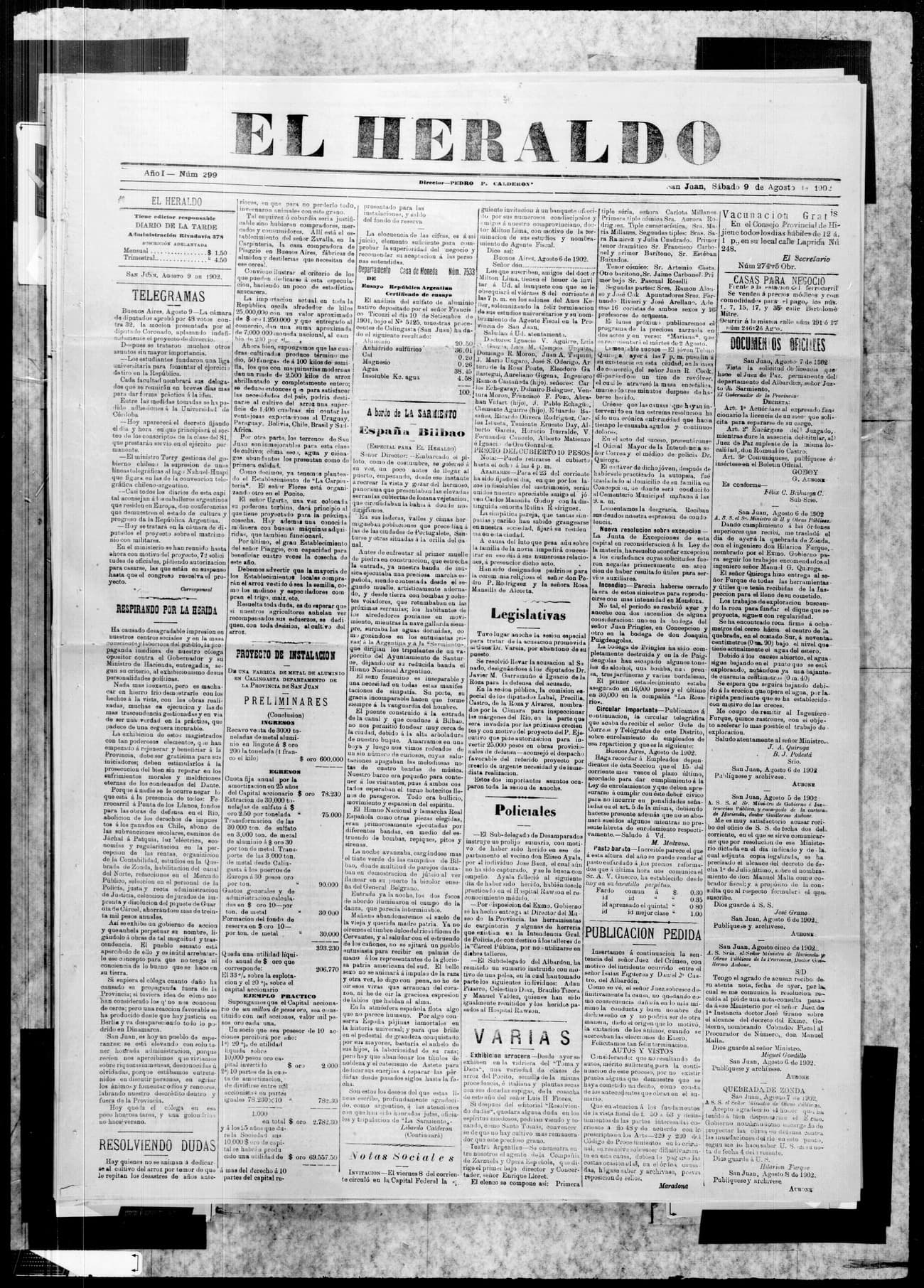 Portada · 9 de Agosto de 1902