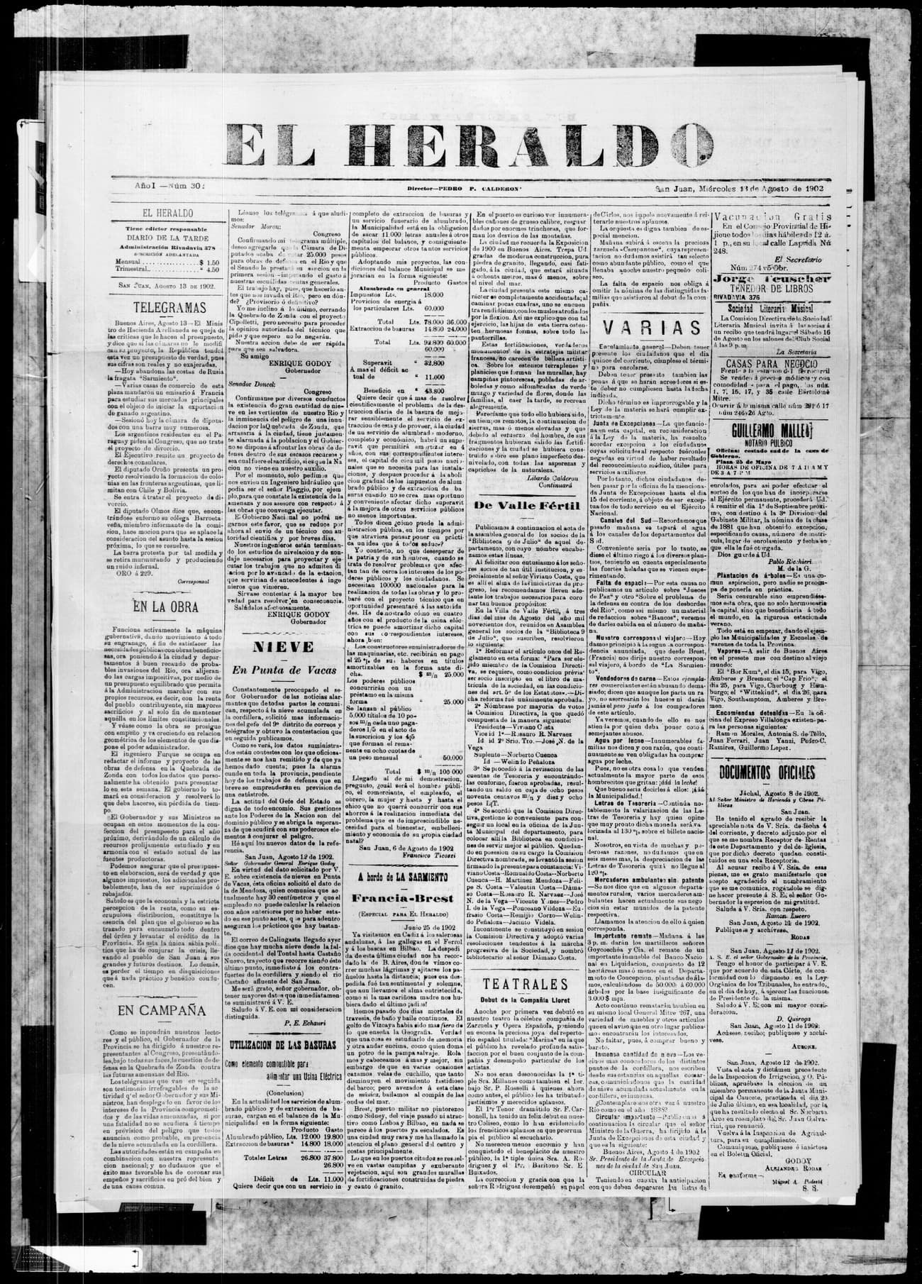 Portada · 13 de Agosto de 1902