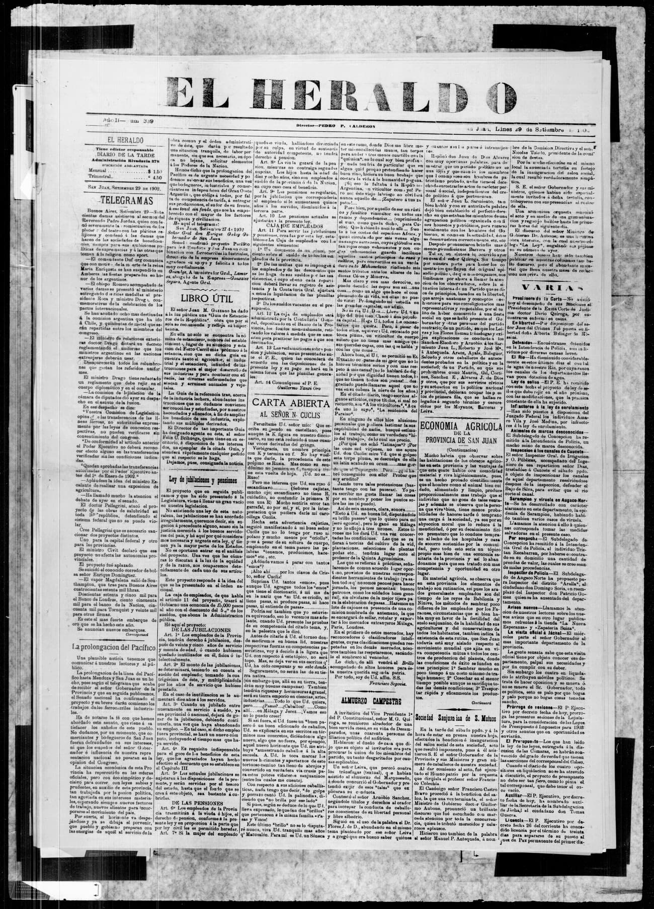 Portada · 29 de Septiembre de 1902