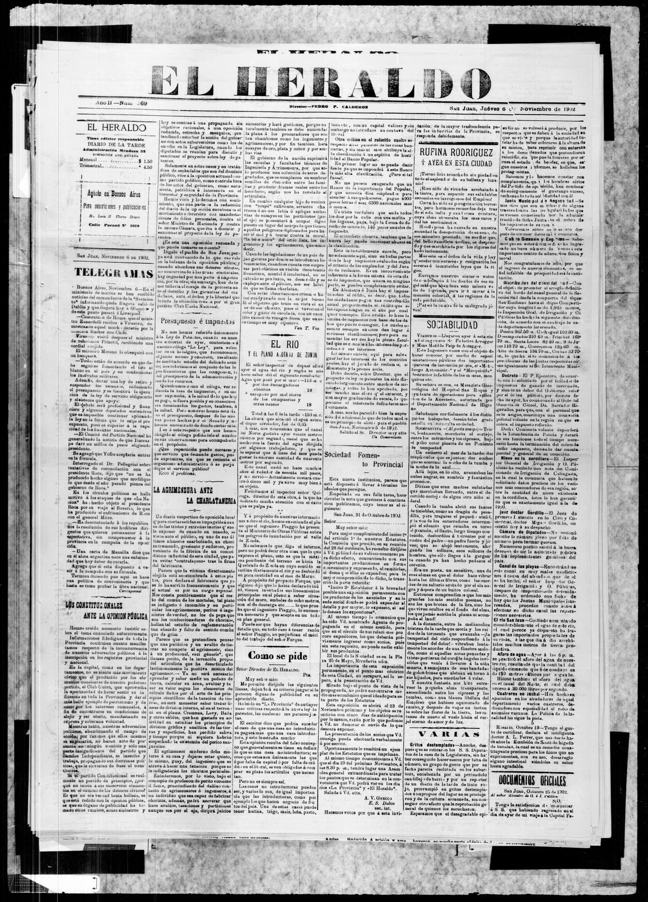 Portada · 6 de Noviembre de 1902