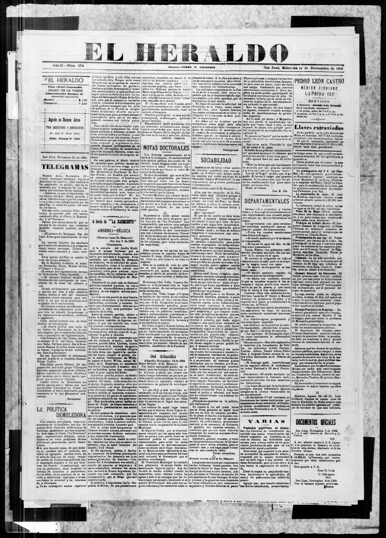 Portada · 12 de Noviembre de 1902
