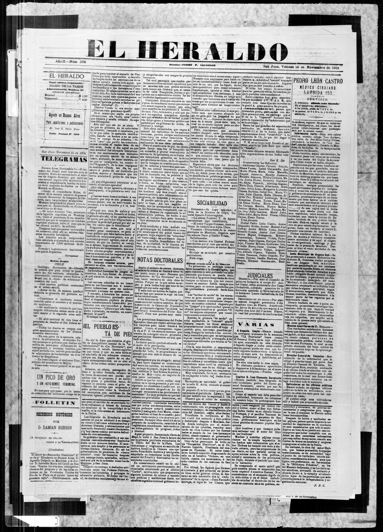 Portada · 14 de Noviembre de 1902