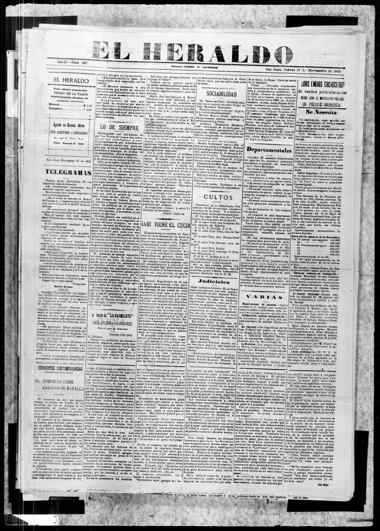 Portada · 27 de Noviembre de 1902