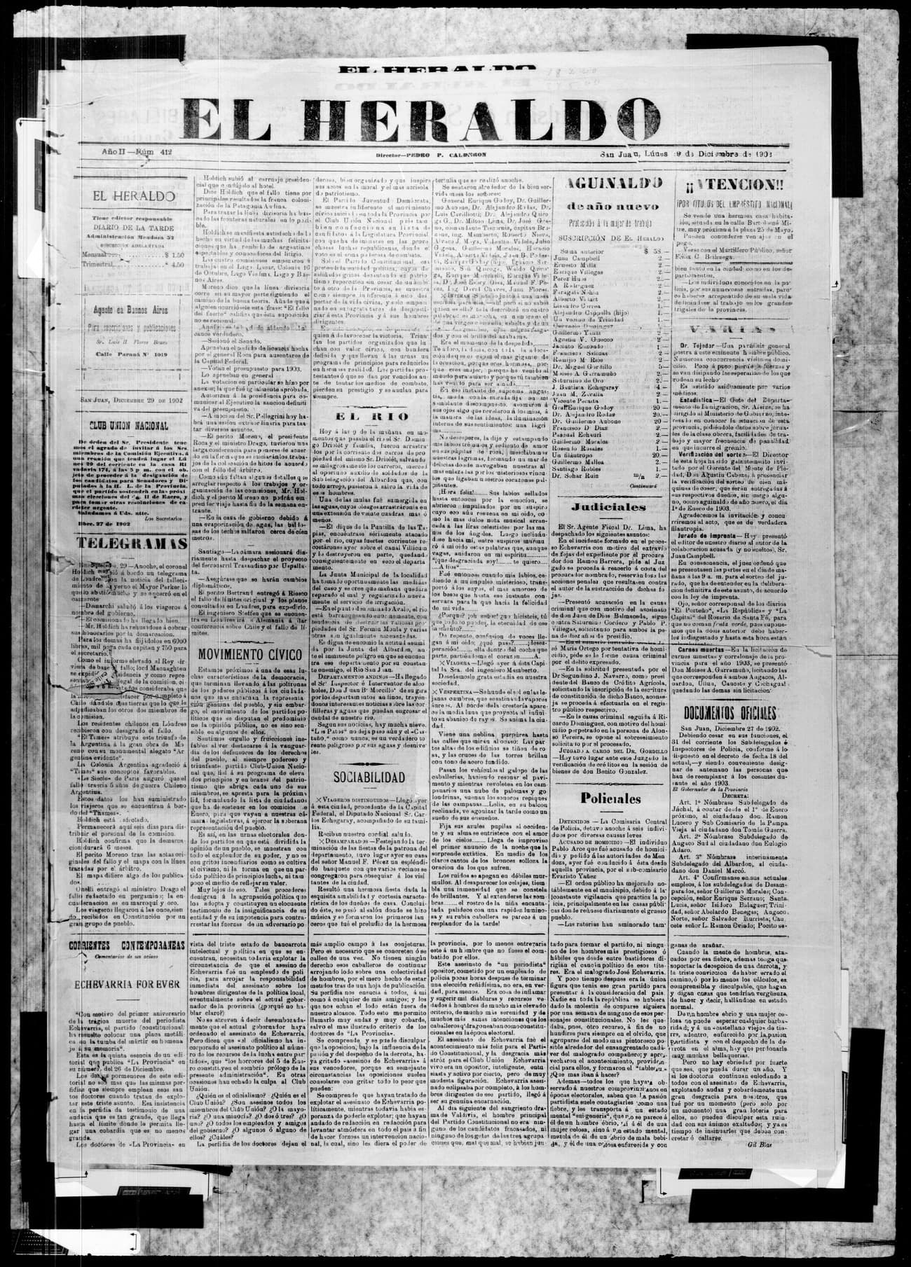Portada · 29 de Diciembre de 1902