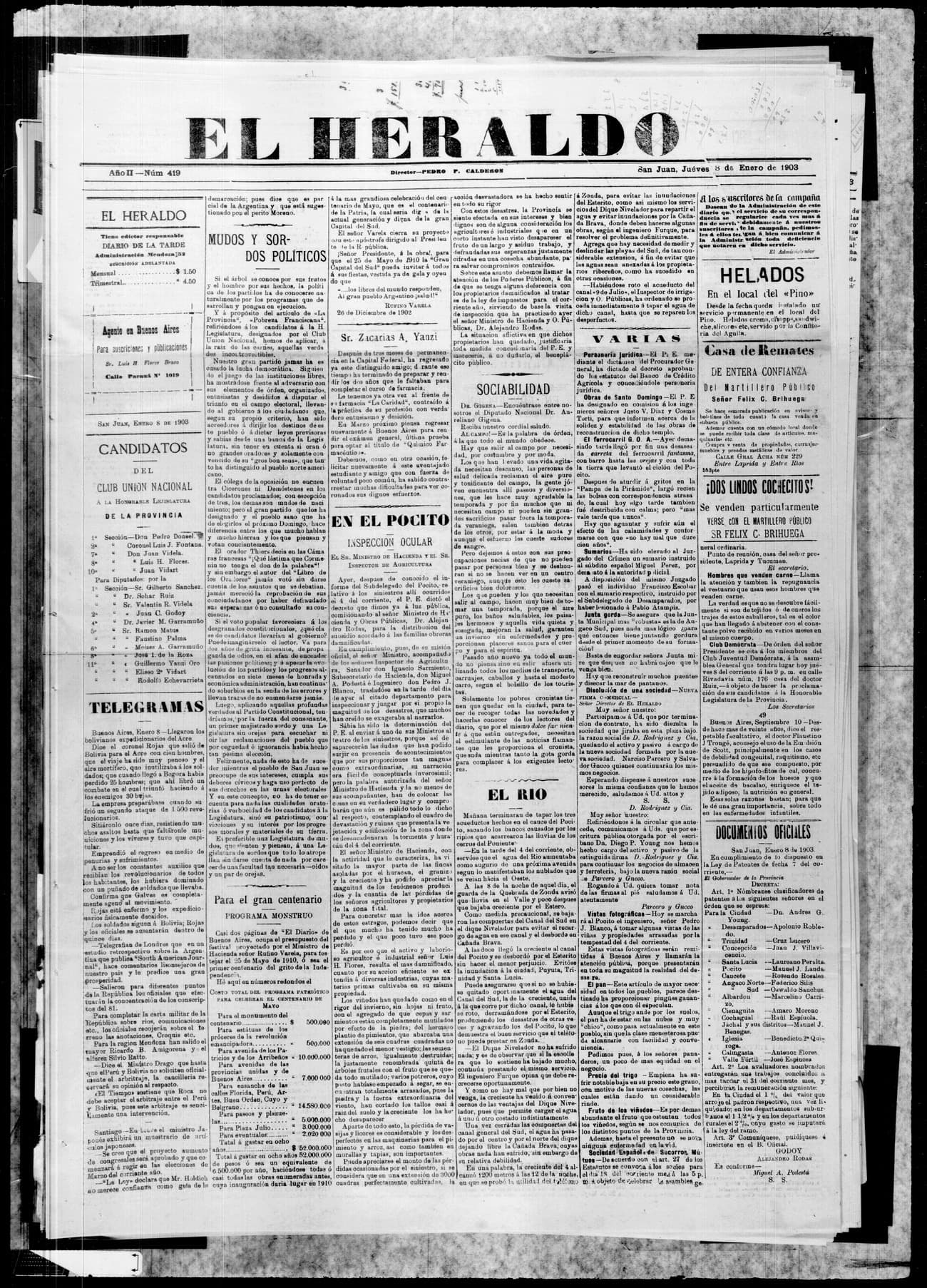 Portada · 8 de Enero de 1903