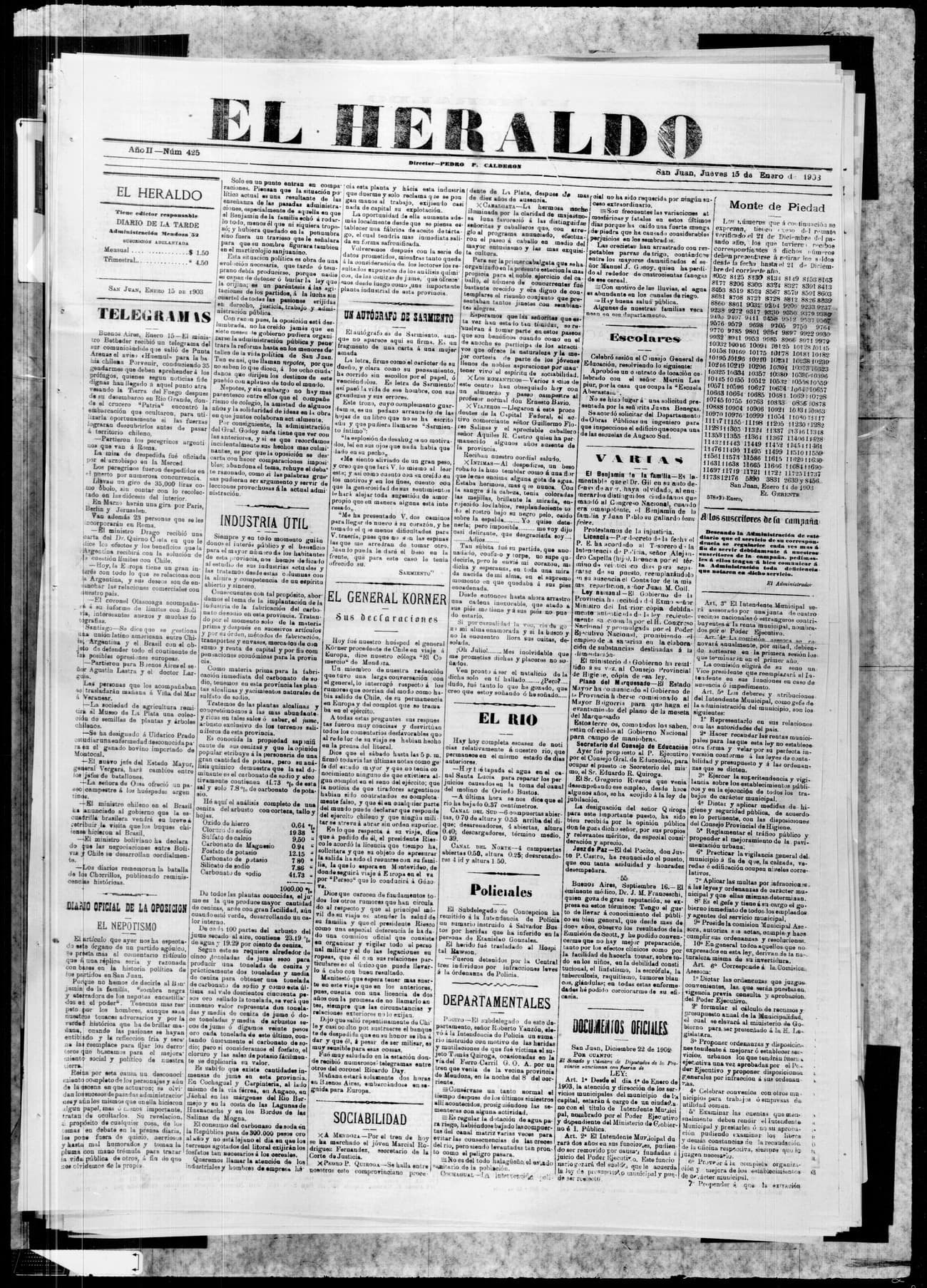 Portada · 15 de Enero de 1903