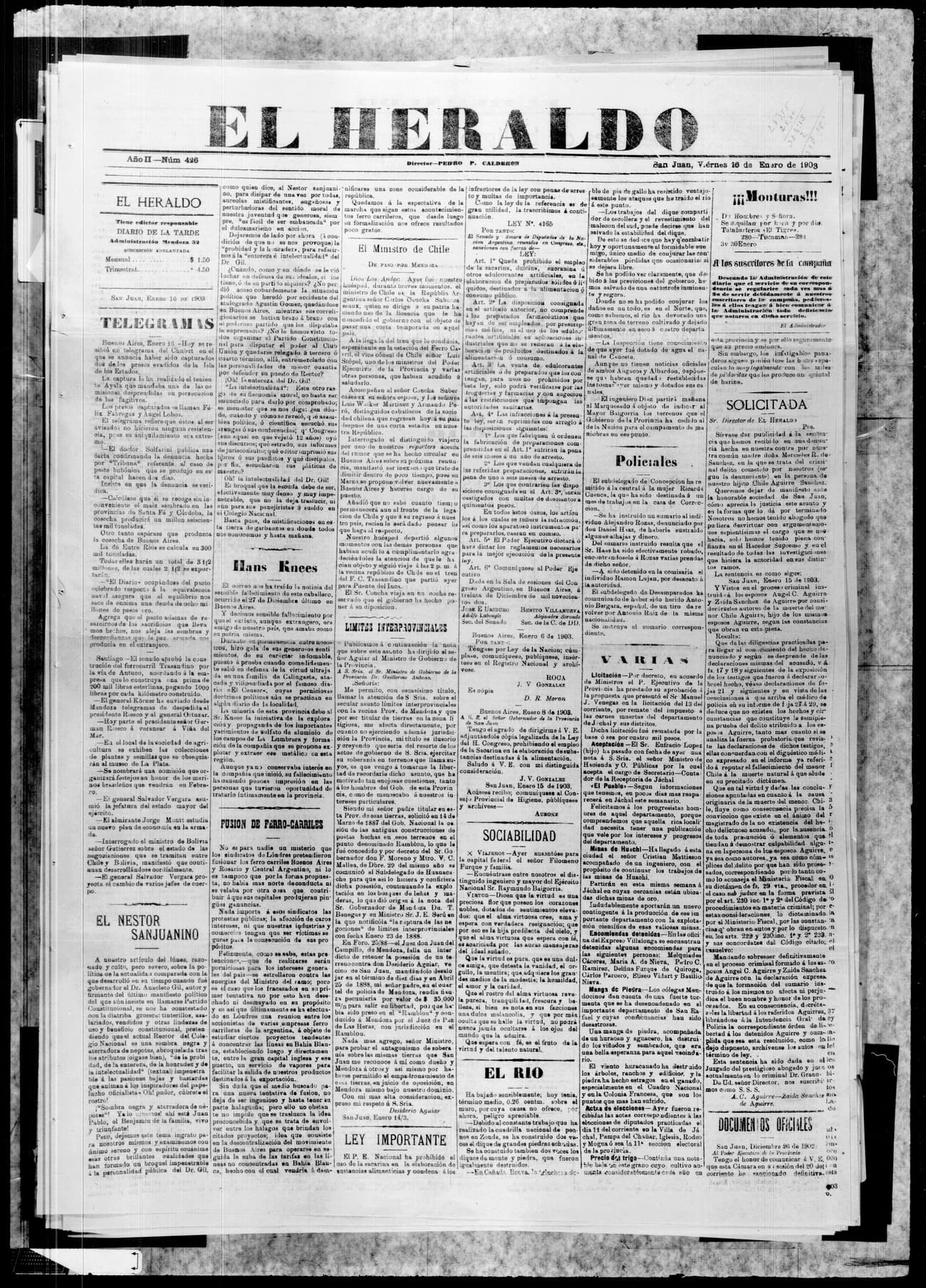 Portada · 16 de Enero de 1903