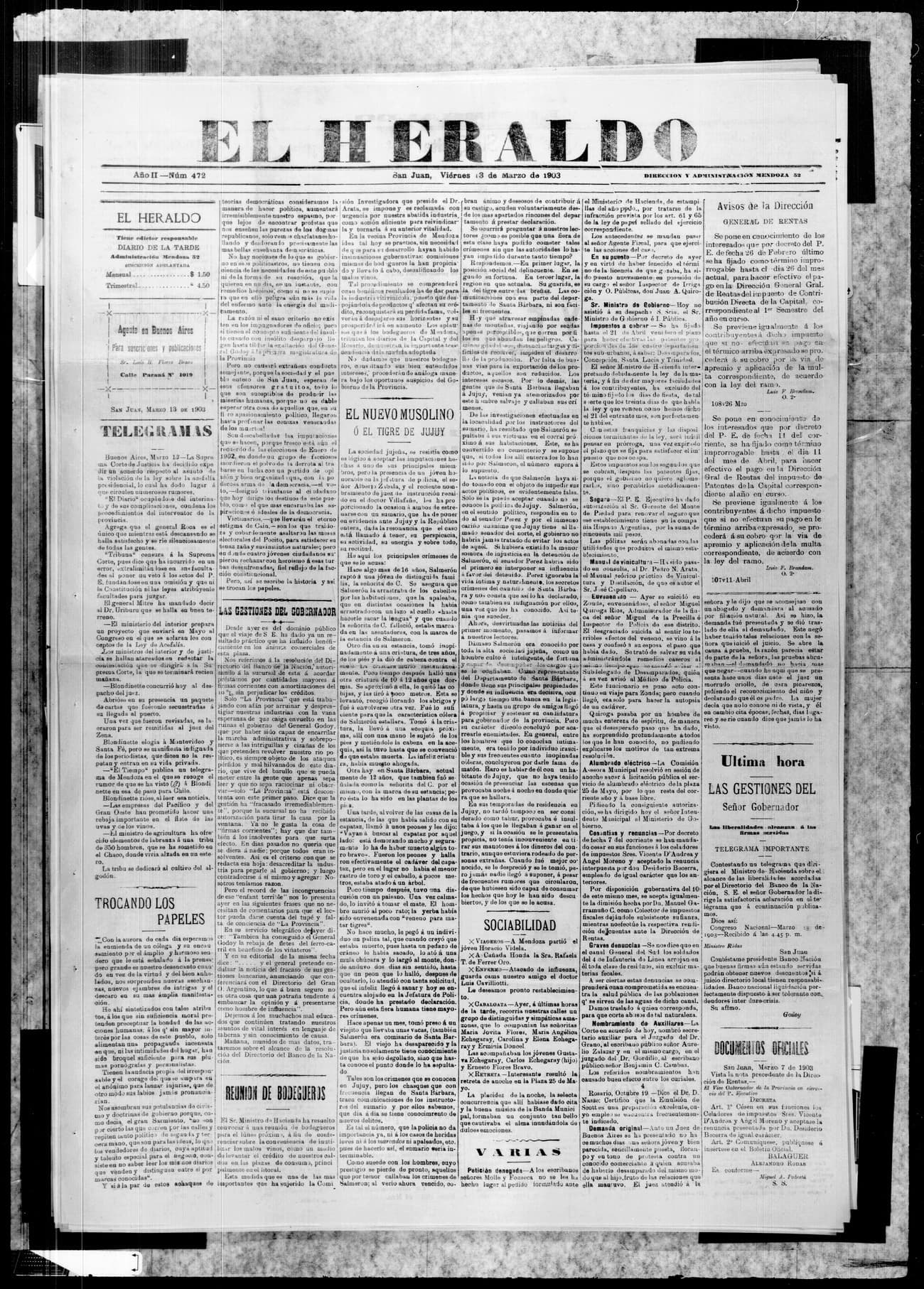 Portada · 13 de Marzo de 1903