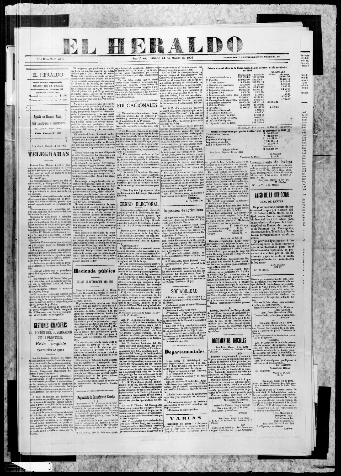 Portada · 14 de Marzo de 1903