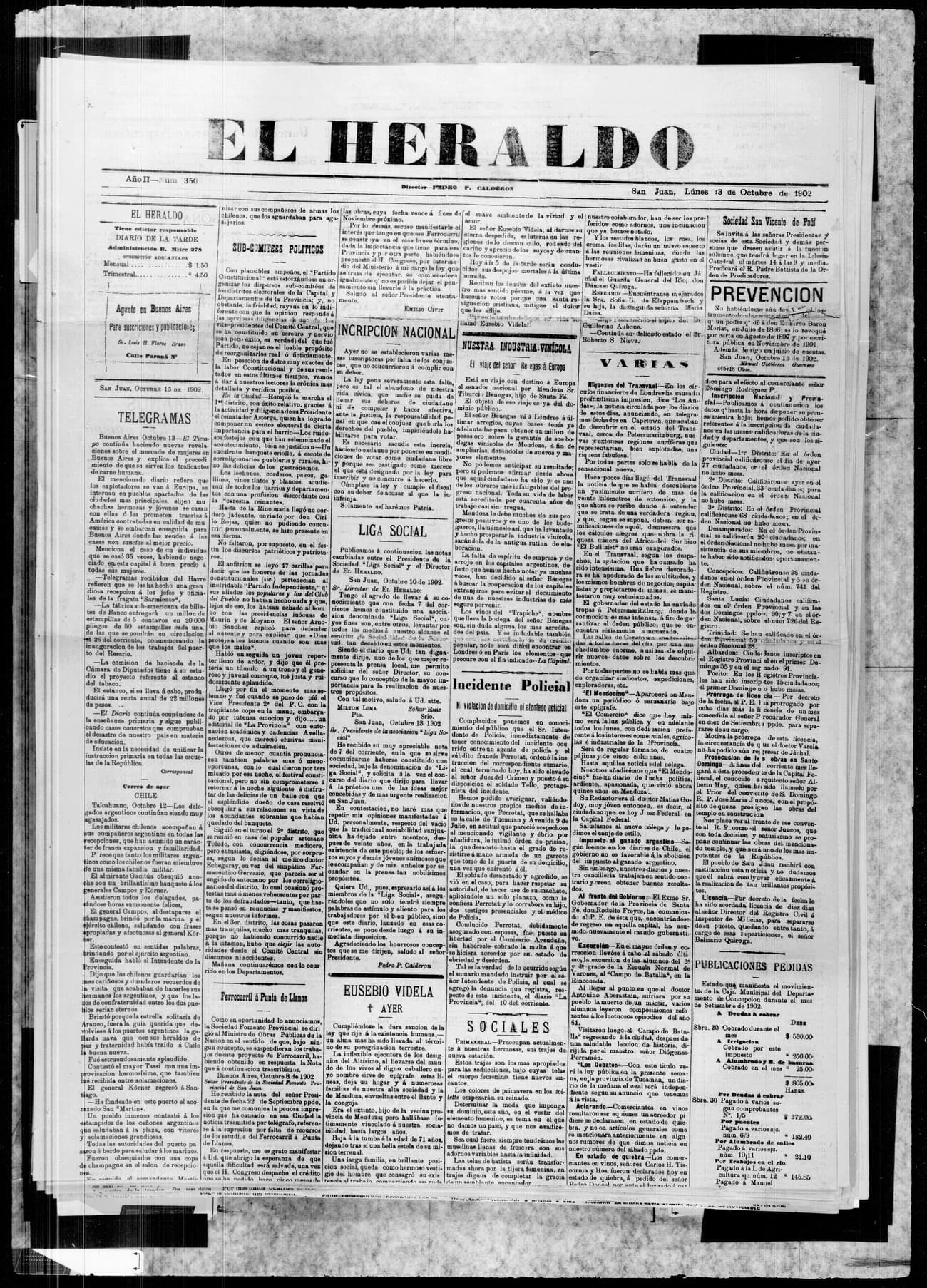 Portada · 13 de Octubre de 1902