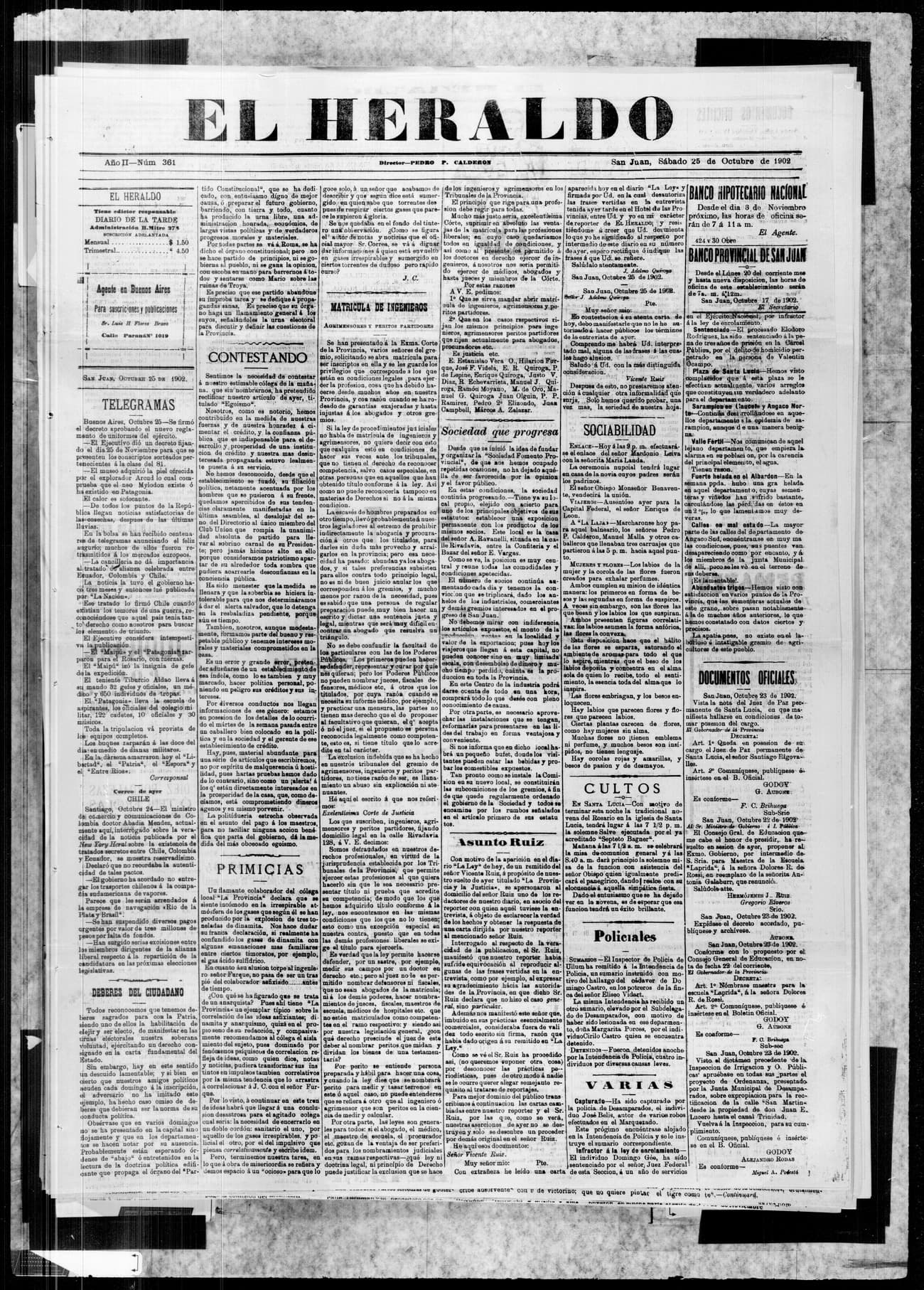 Portada · 25 de Octubre de 1902
