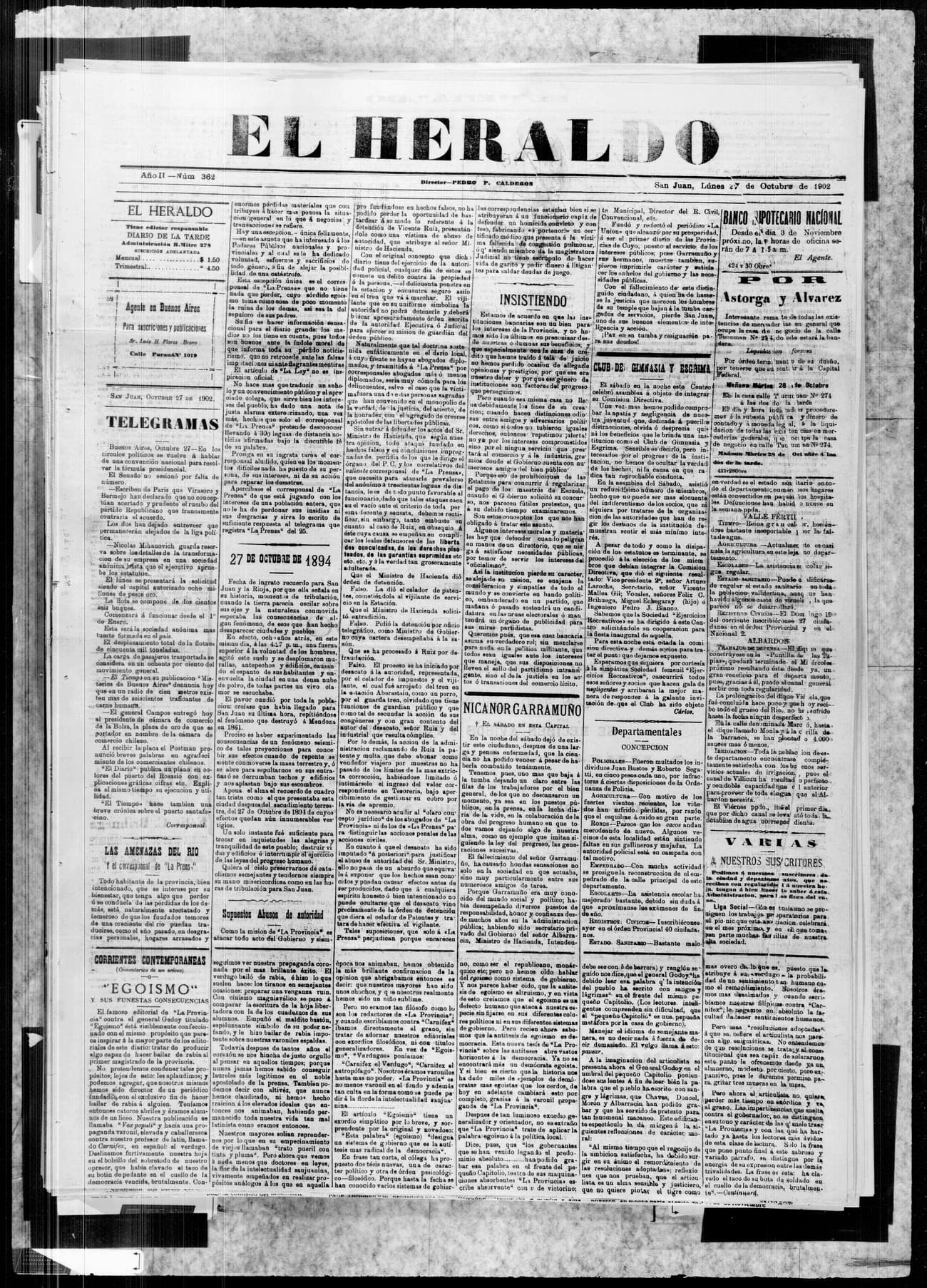 Portada · 27 de Octubre de 1902