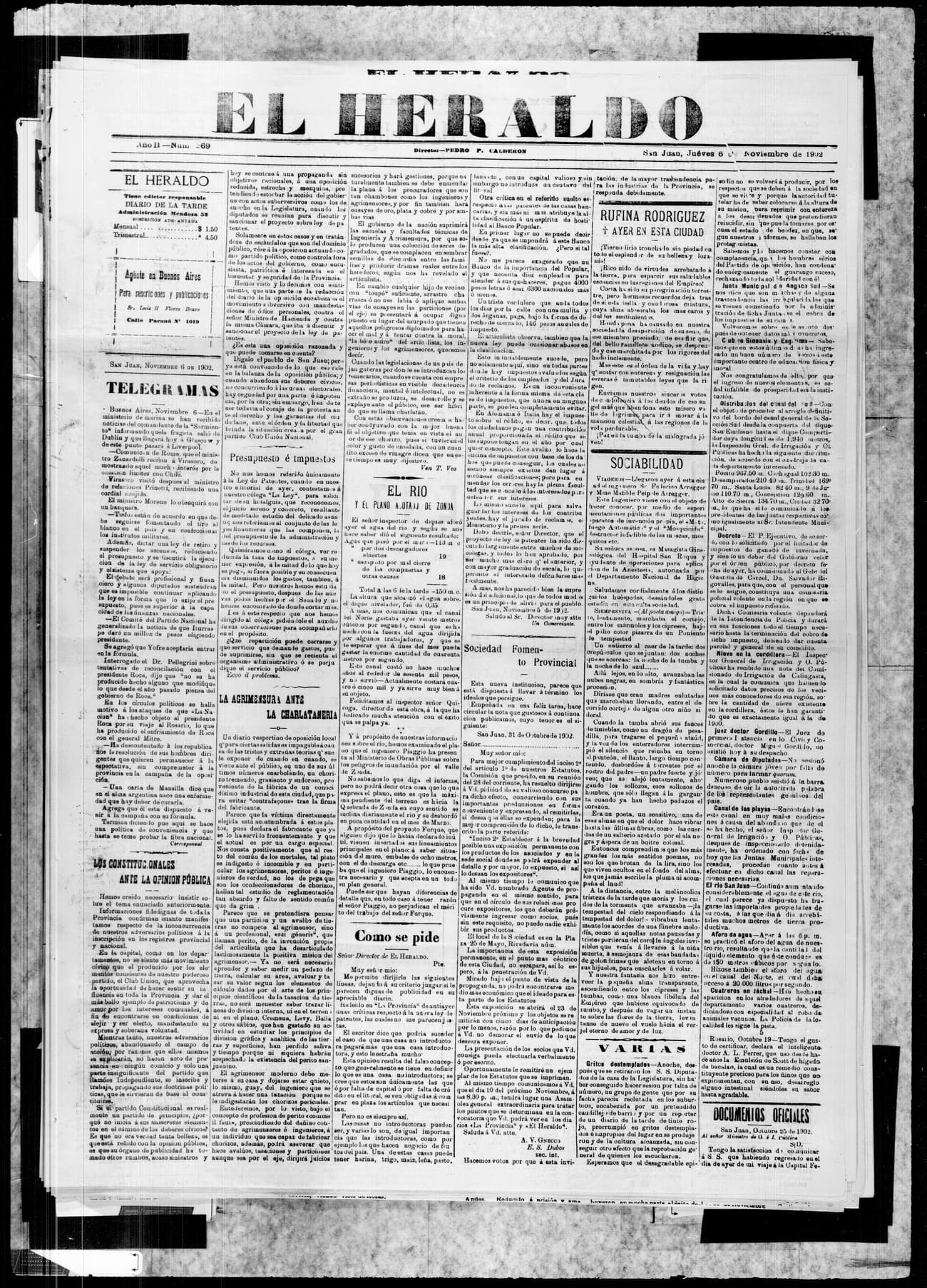 Portada · 6 de Noviembre de 1902