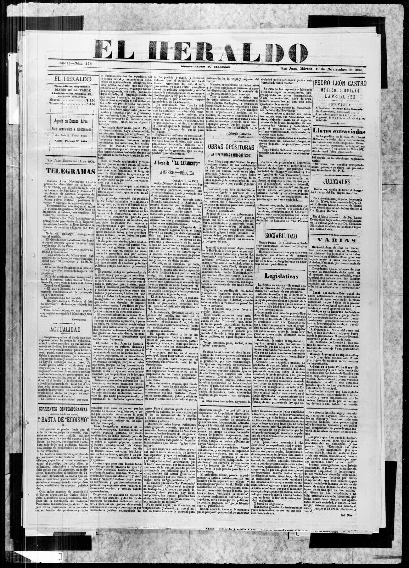 Portada · 11 de Noviembre de 1902