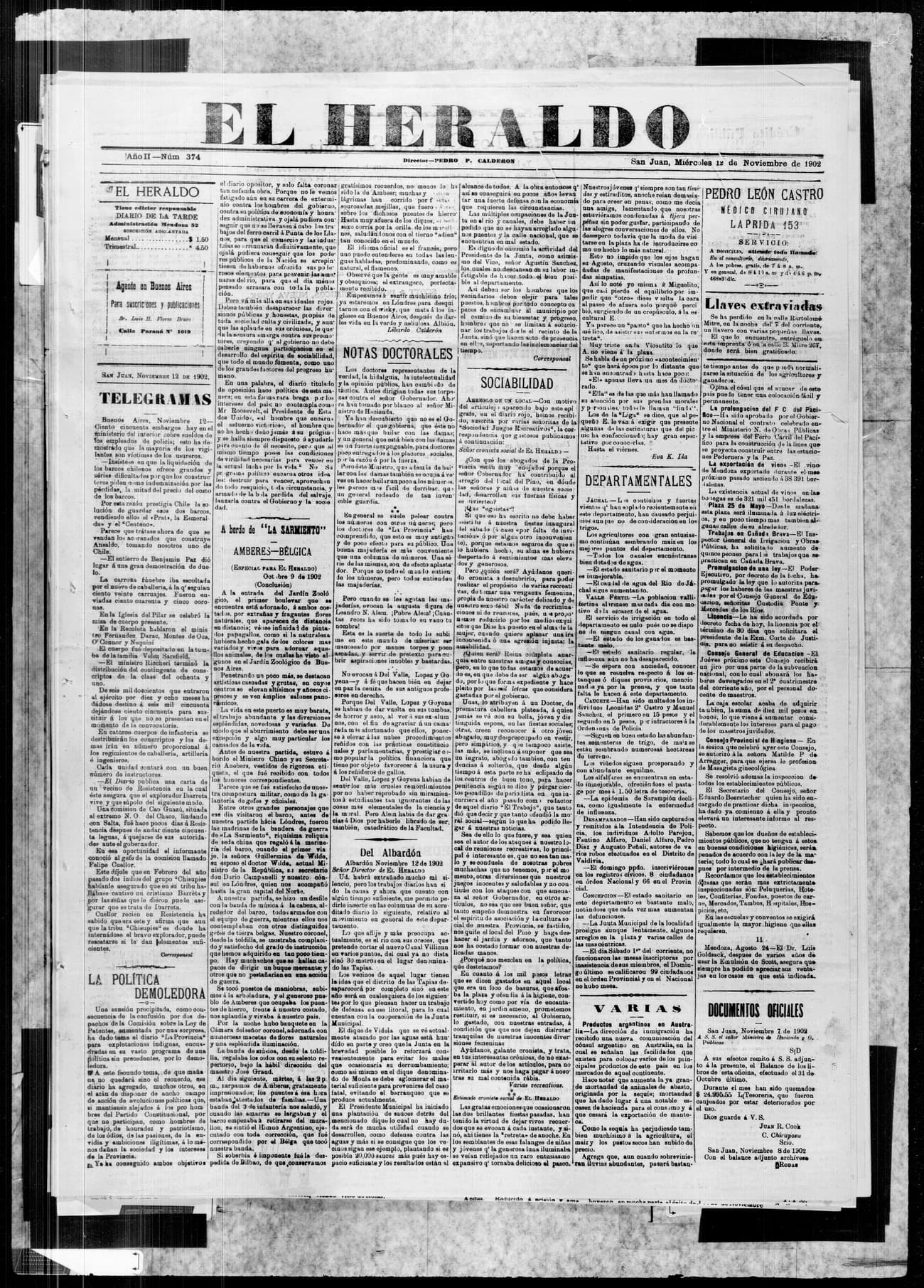 Portada · 12 de Noviembre de 1902