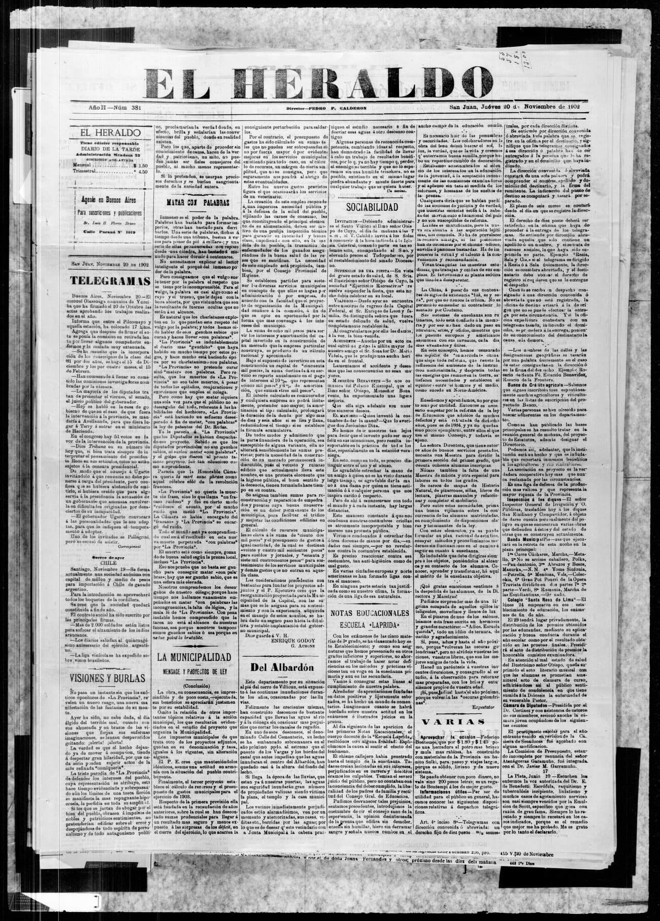 Portada · 20 de Noviembre de 1902