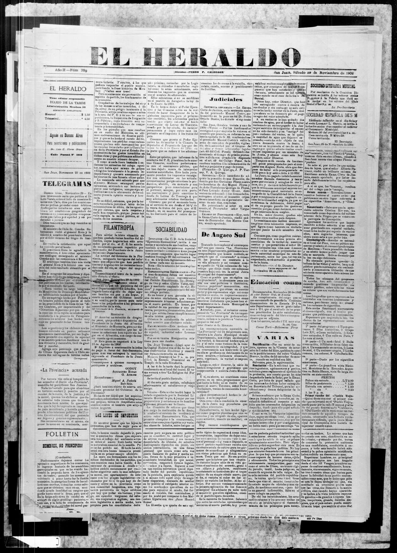 Portada · 29 de Noviembre de 1902