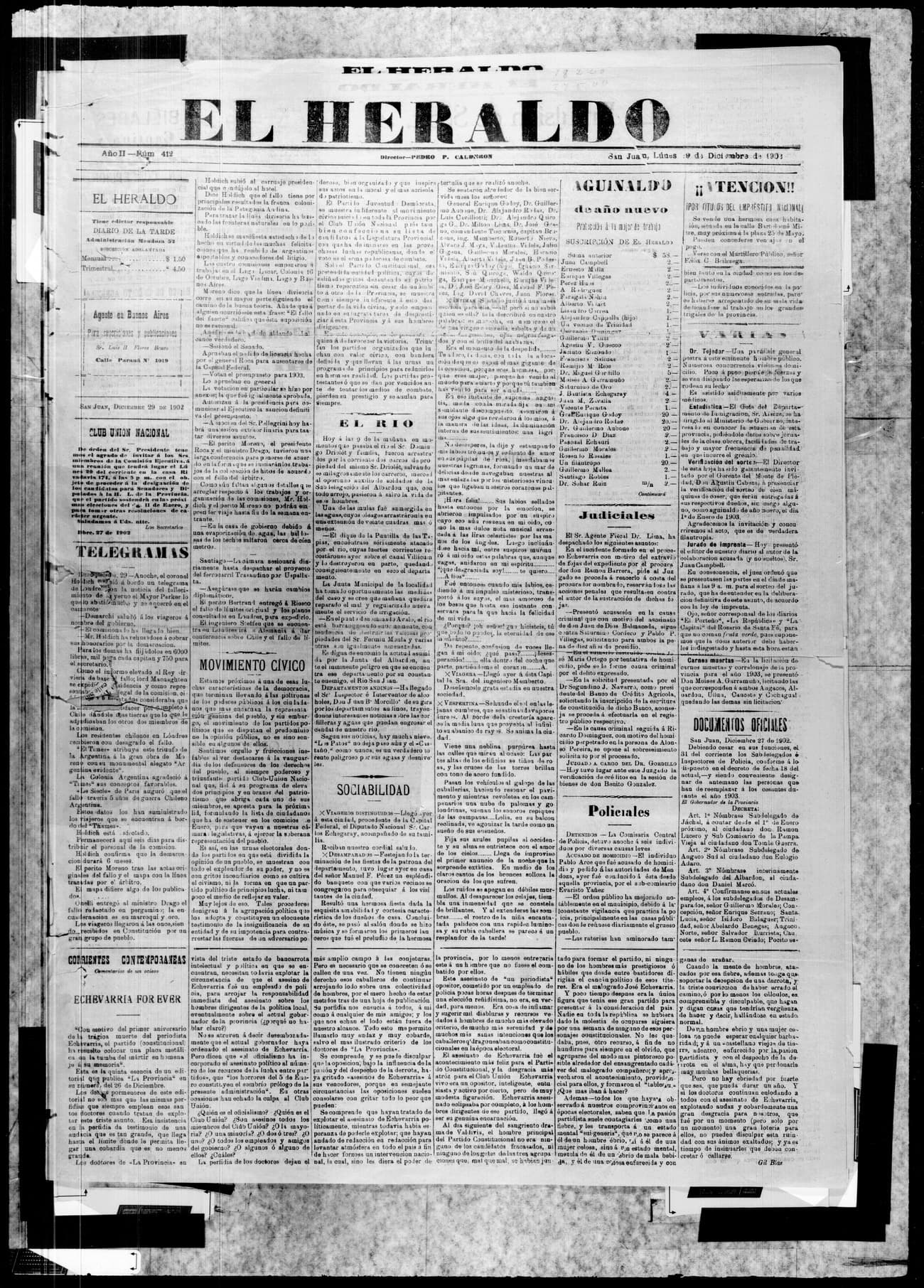 Portada · 29 de Diciembre de 1902