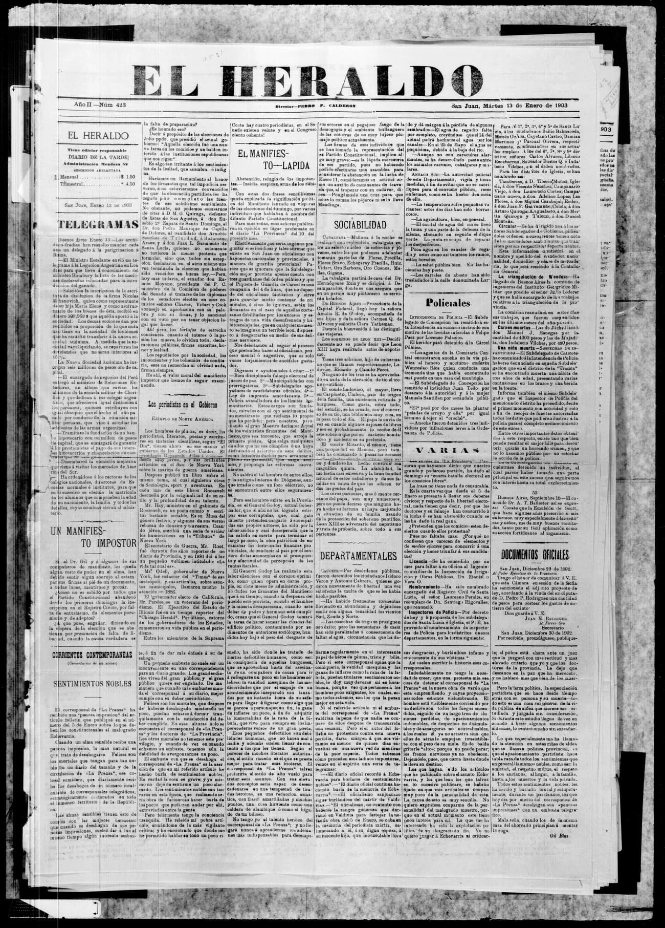 Portada · 13 de Enero de 1903