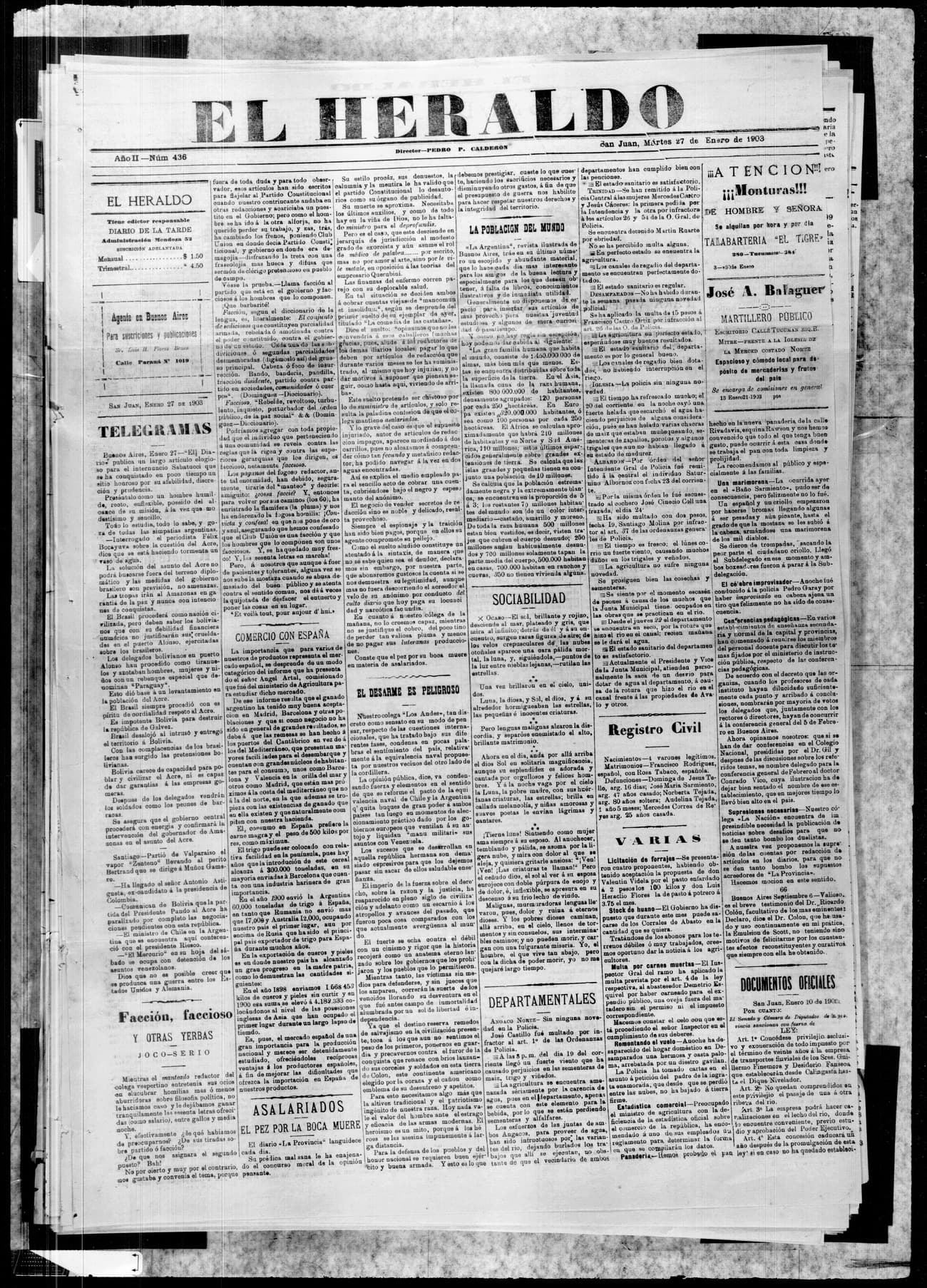 Portada · 27 de Enero de 1903