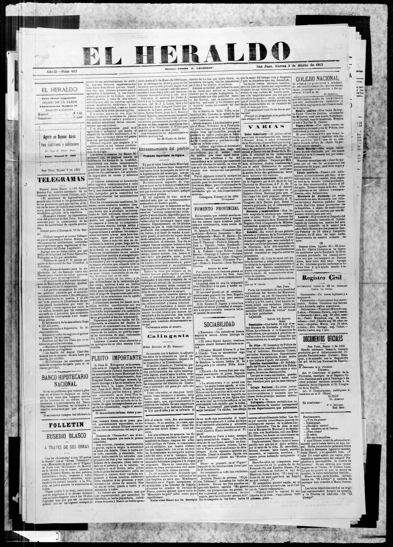 Portada · 3 de Marzo de 1903