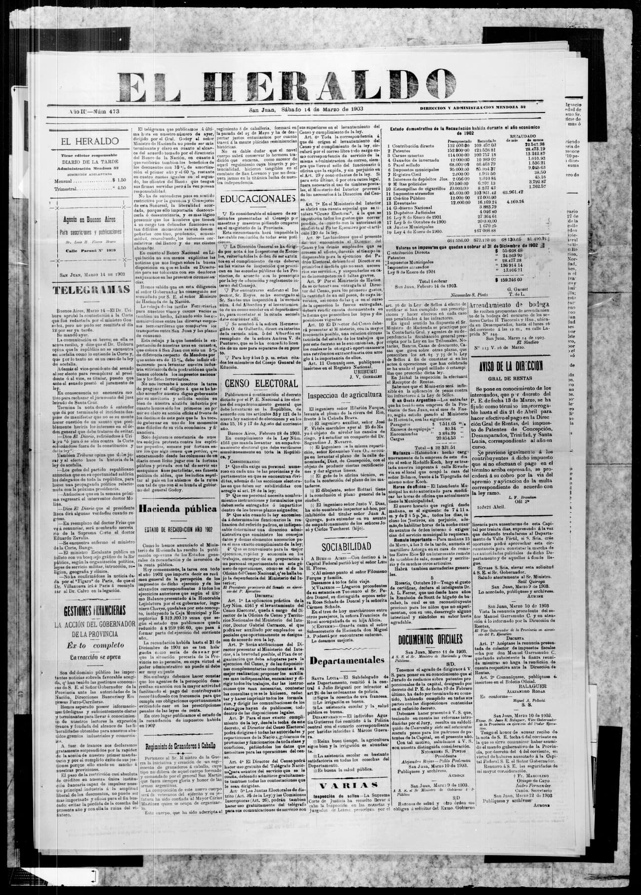 Portada · 14 de Marzo de 1903