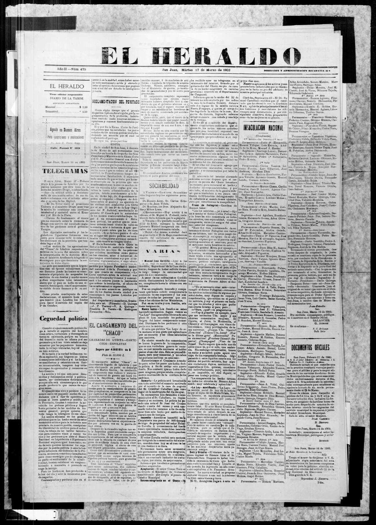 Portada · 17 de Marzo de 1903