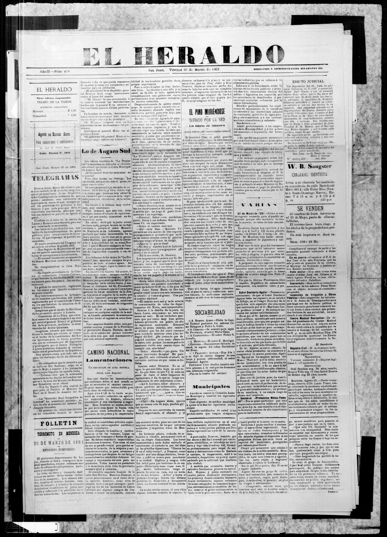 Portada · 20 de Marzo de 1903