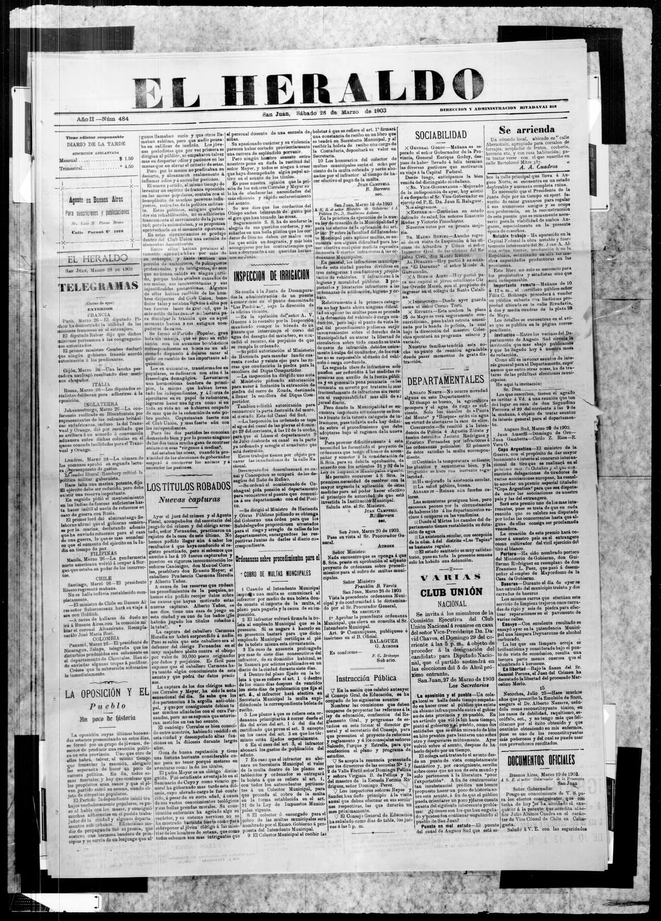 Portada · 28 de Marzo de 1903