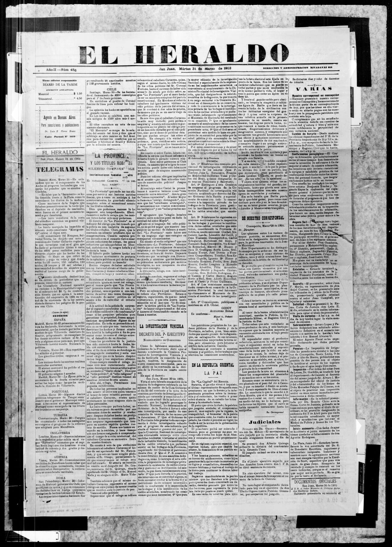 Portada · 31 de Marzo de 1903