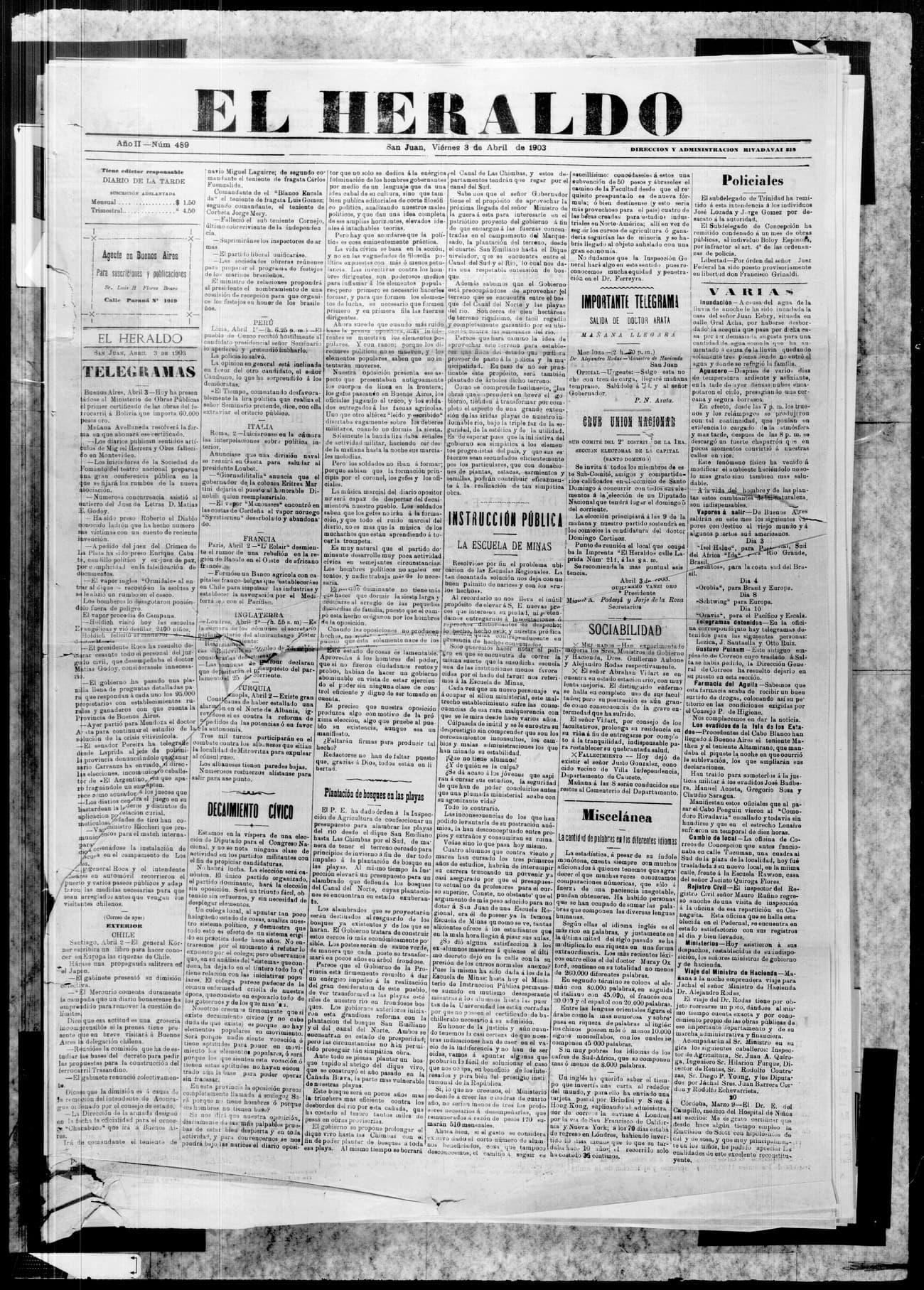 Portada · 3 de Abril de 1903