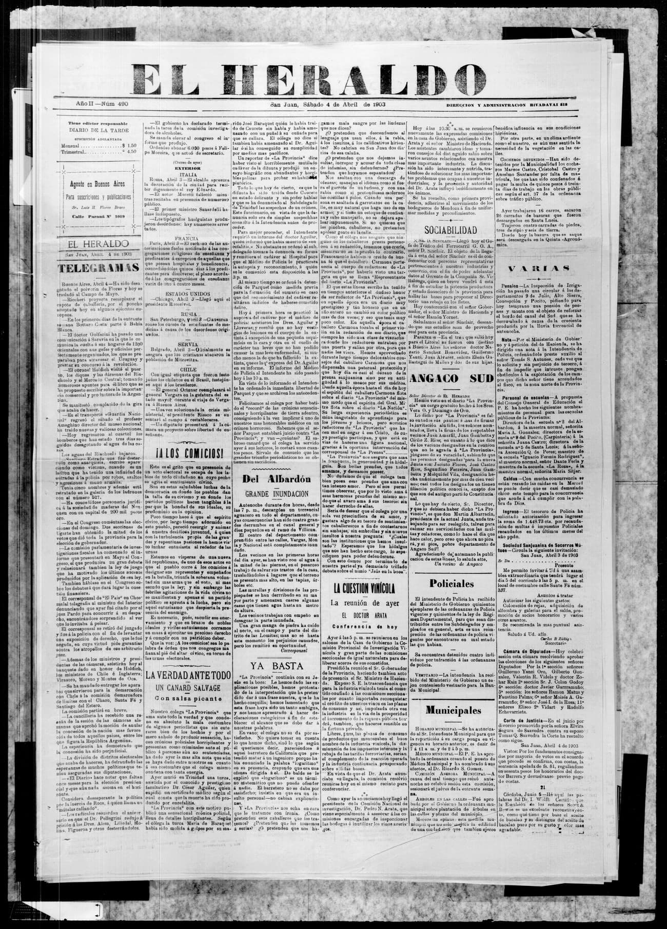 Portada · 4 de Abril de 1903