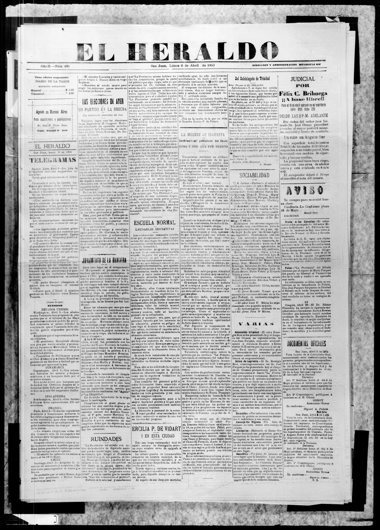 Portada · 6 de Abril de 1903