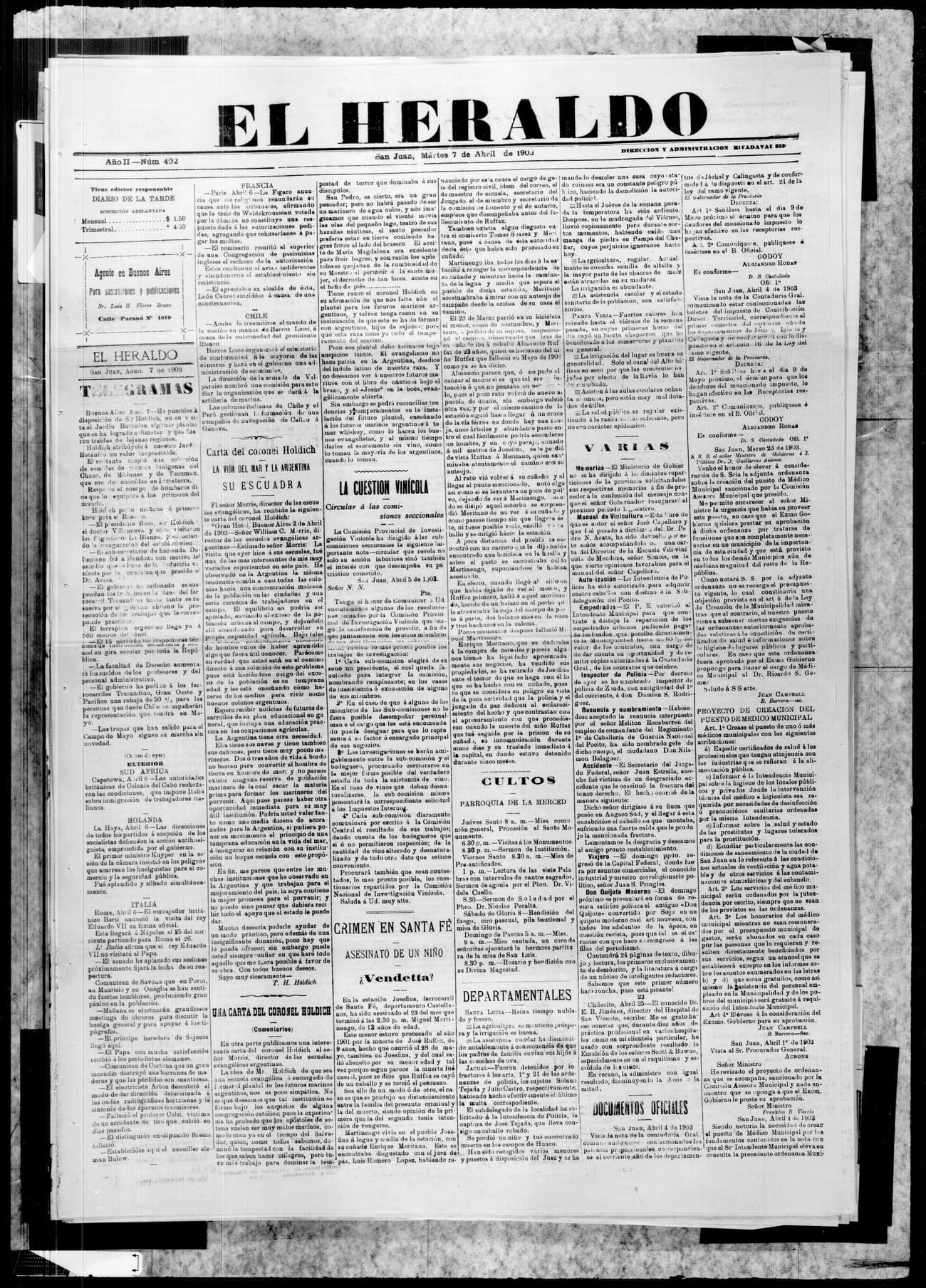 Portada · 7 de Abril de 1903