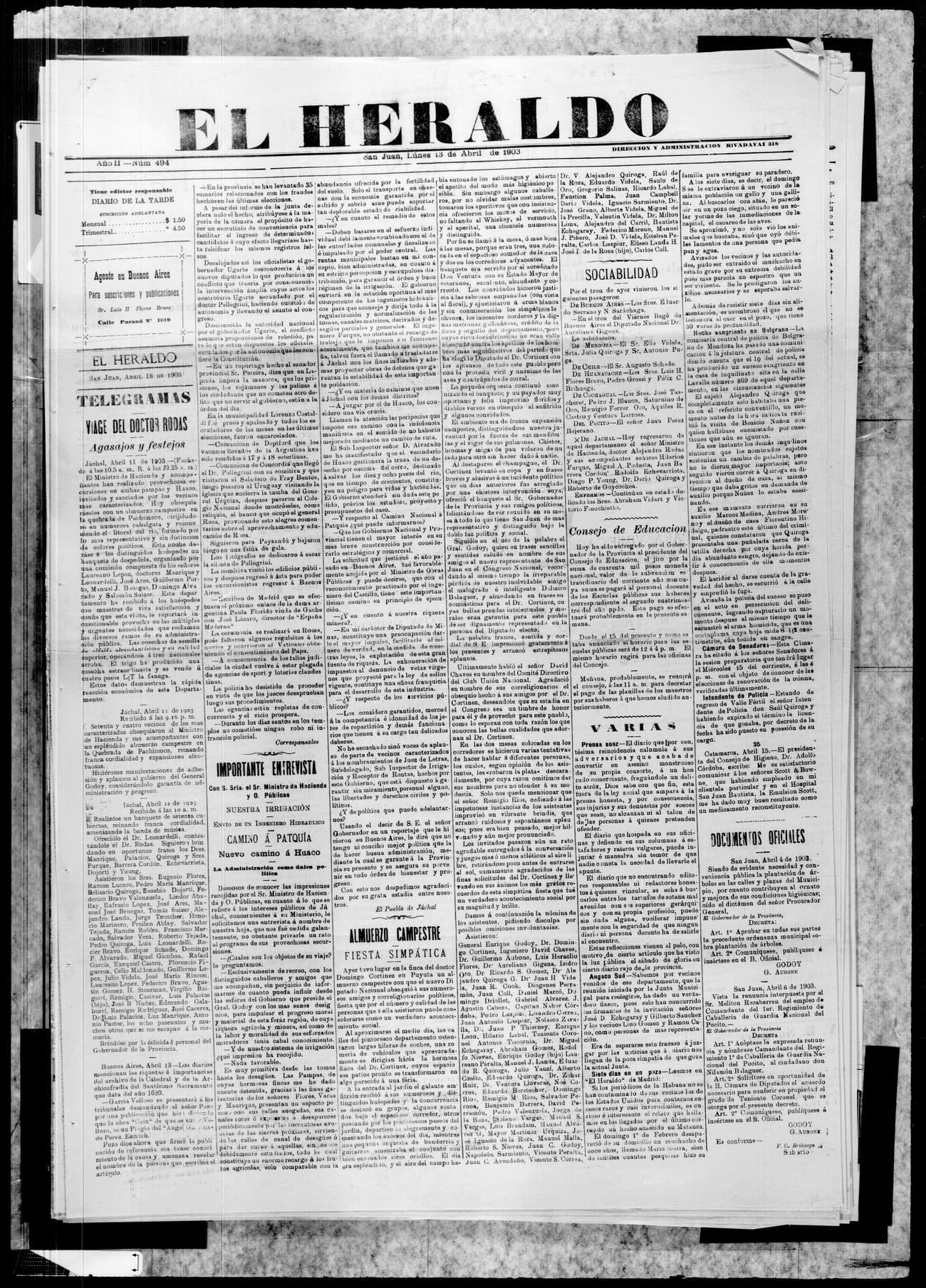 Portada · 13 de Abril de 1903