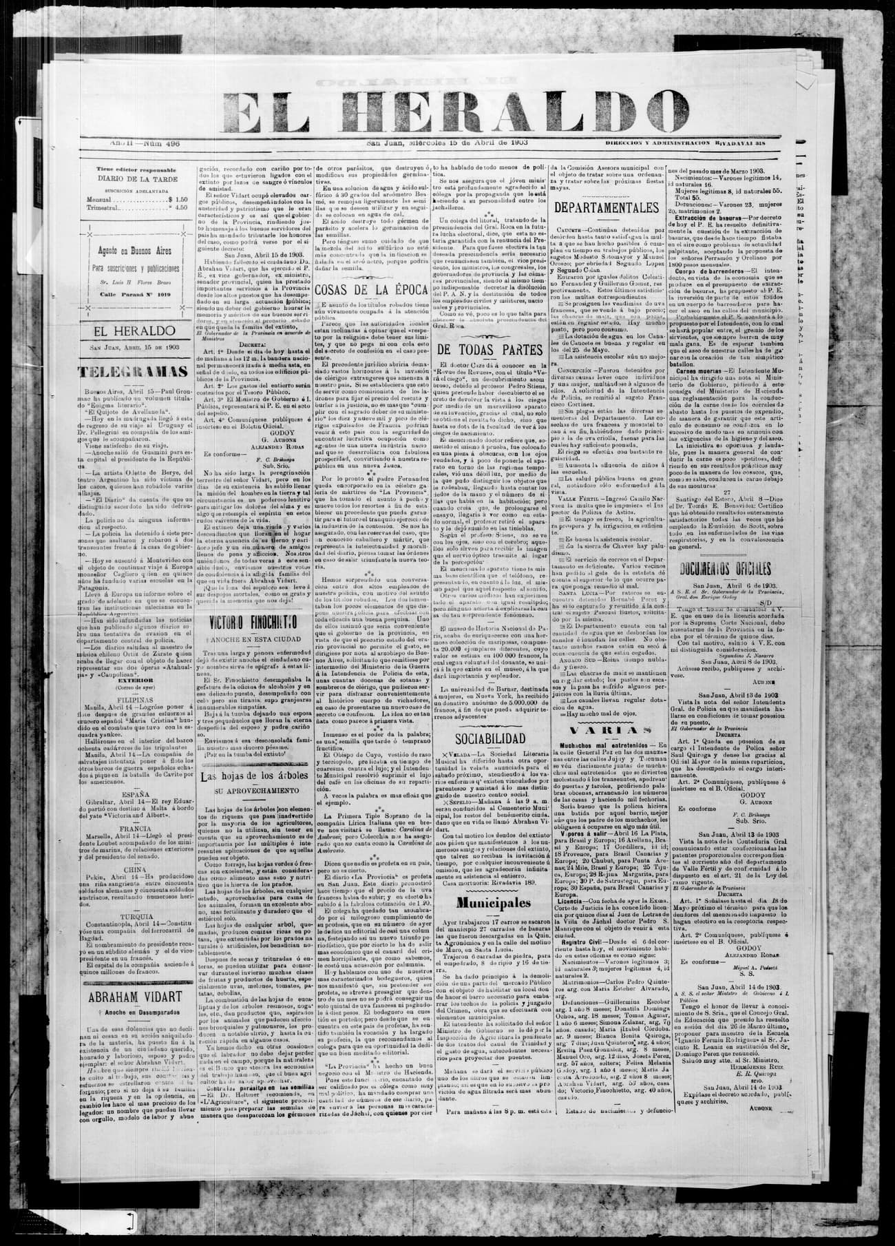 Portada · 15 de Abril de 1903