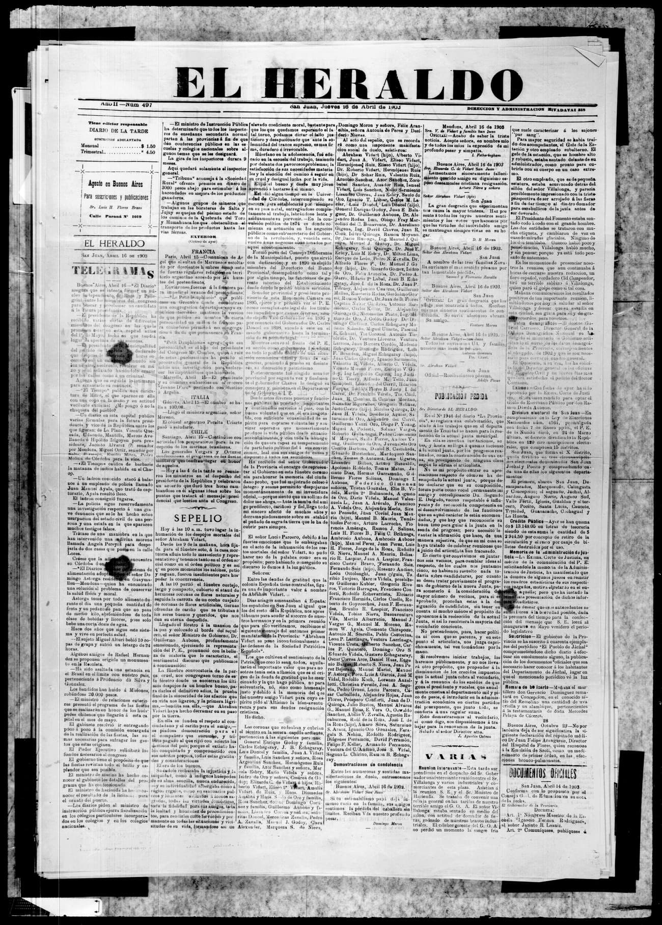Portada · 16 de Abril de 1903