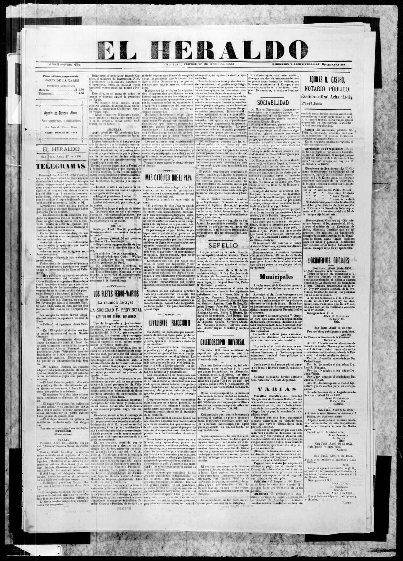 Portada · 17 de Abril de 1903