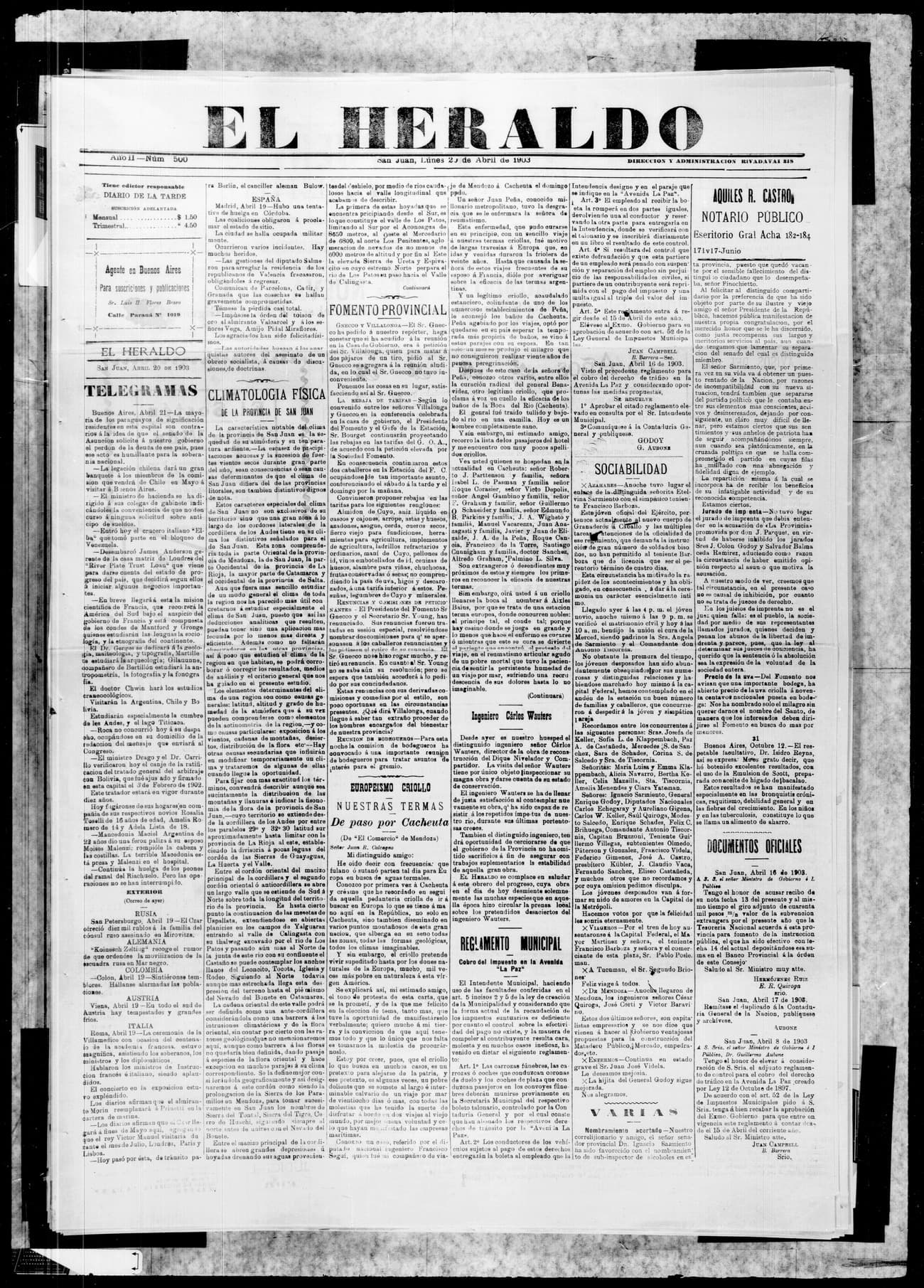 Portada · 20 de Abril de 1903