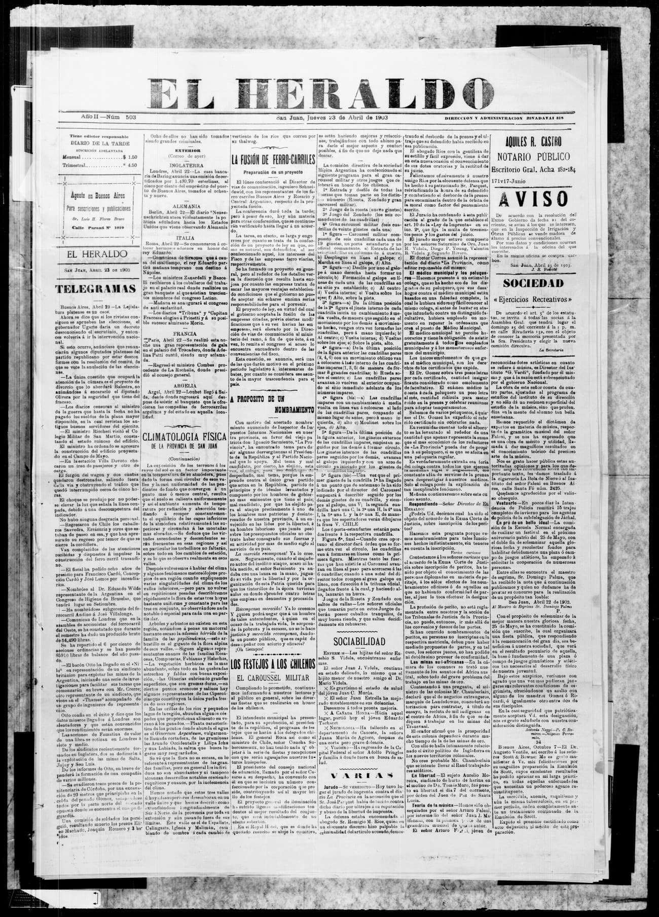 Portada · 23 de Abril de 1903