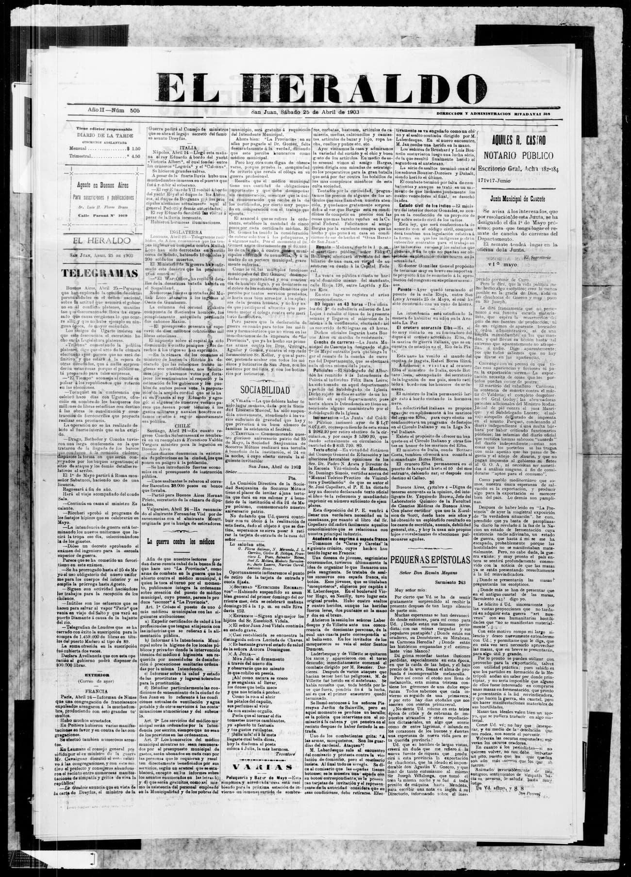 Portada · 25 de Abril de 1903