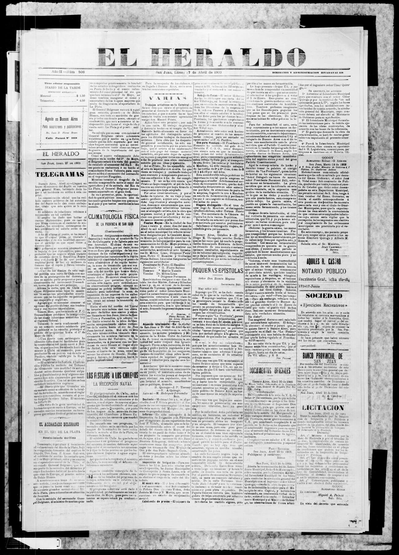 Portada · 27 de Abril de 1903