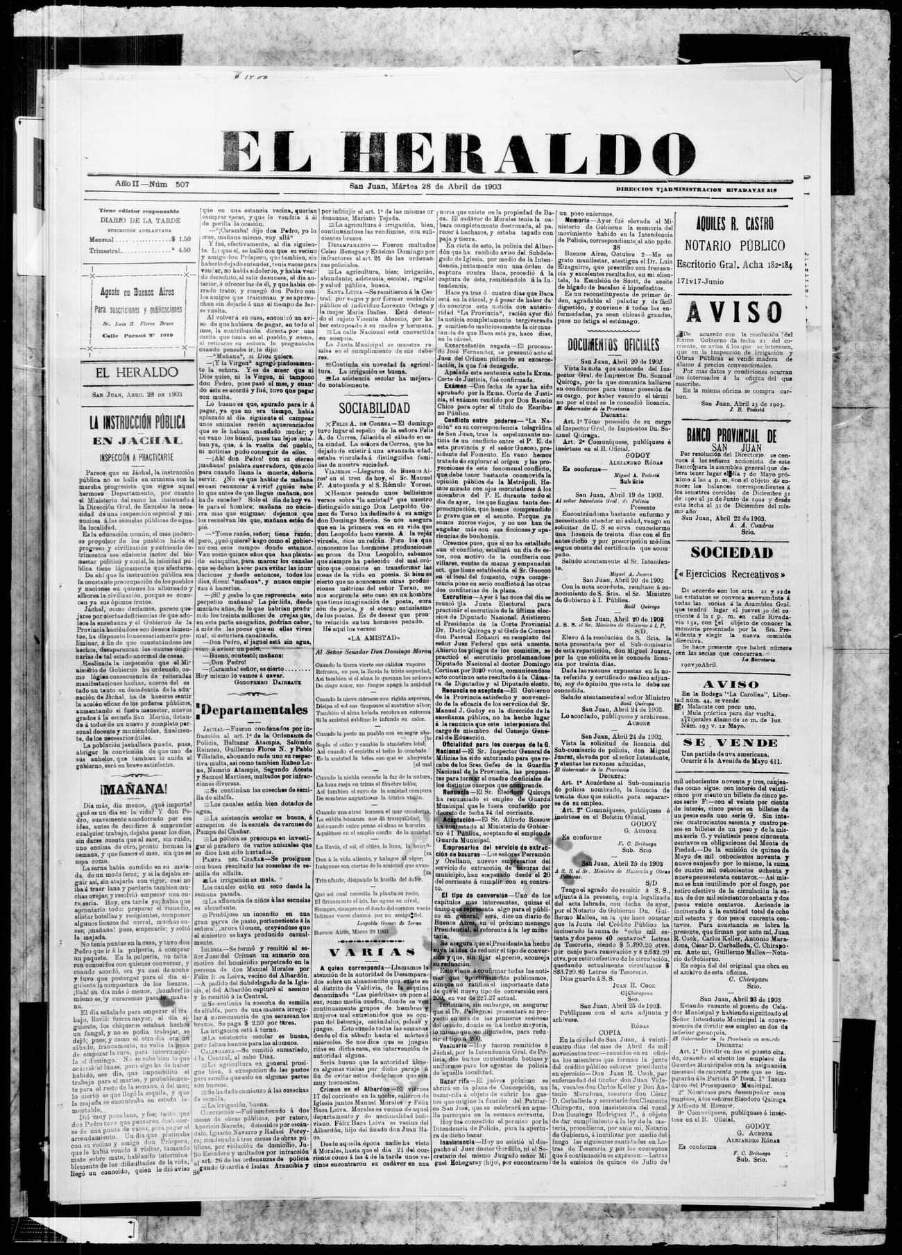 Portada · 28 de Abril de 1903